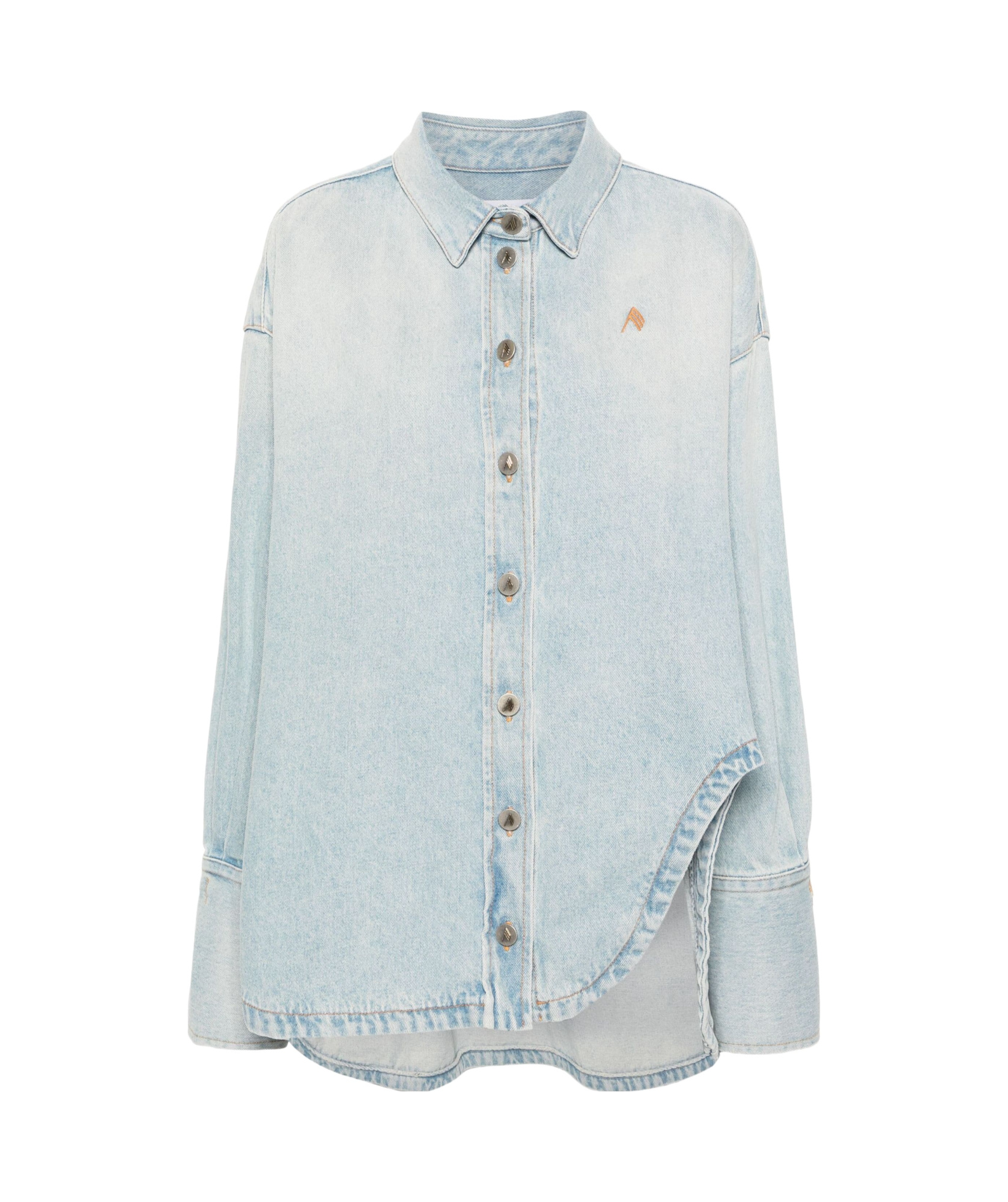 Attico Long-sleeved Denim Shirt With Shaped Slit In White