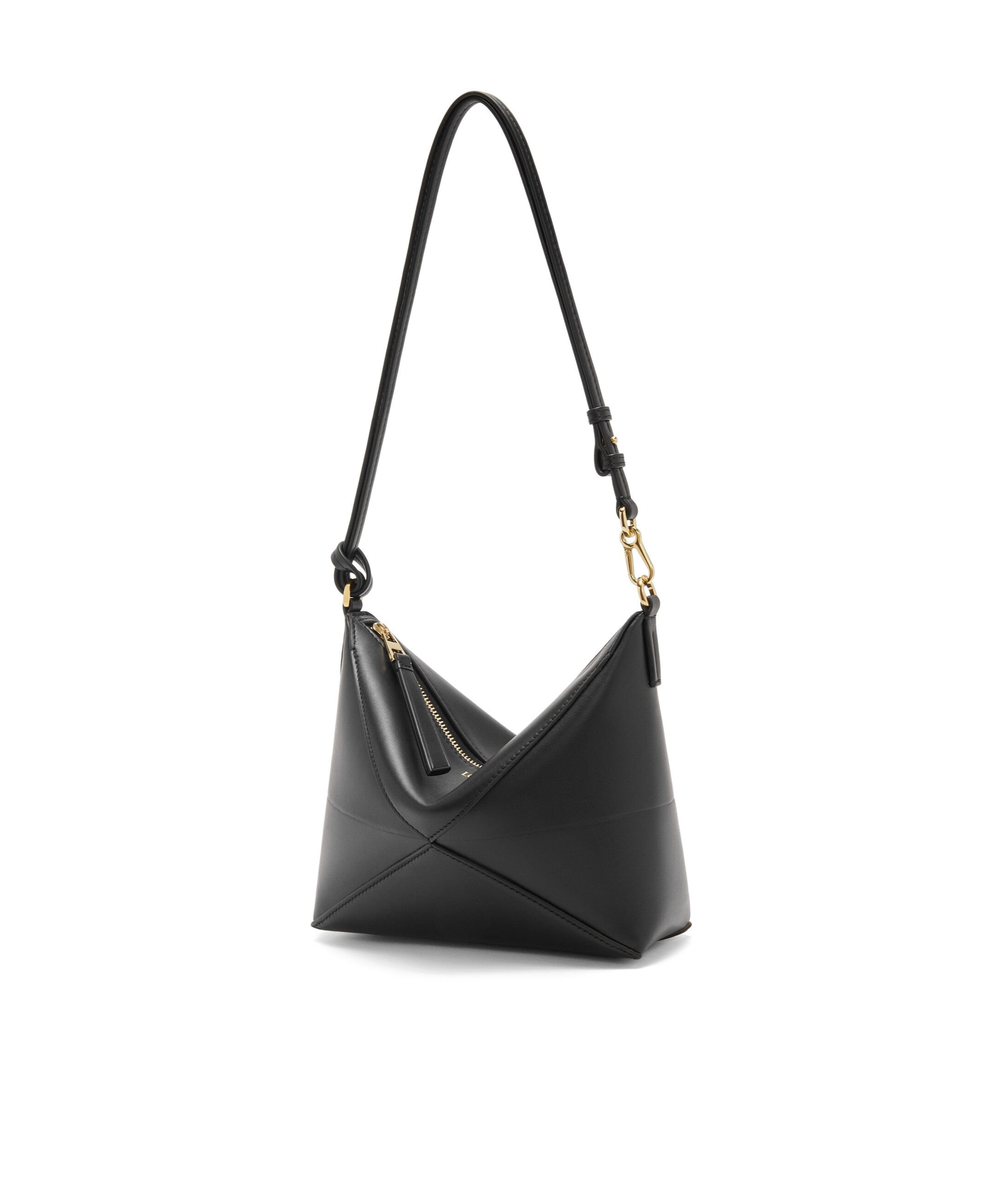 Loewe Puzzle Fold Clutch Bag In Shiny Calfskin In Black