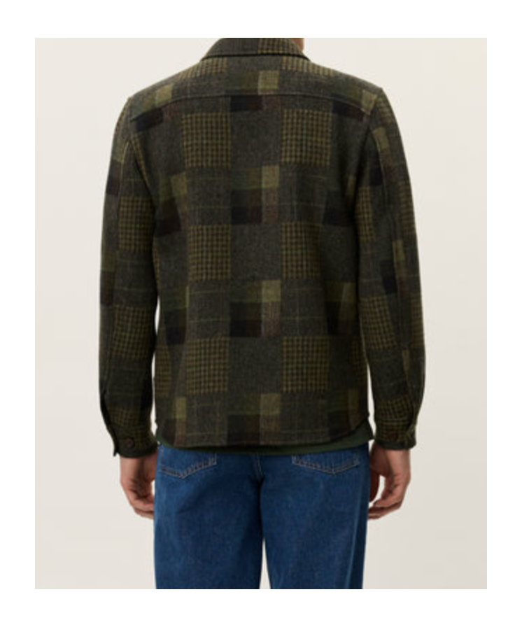 Les Deux Kody Patchwork Wool Overshirt In Green