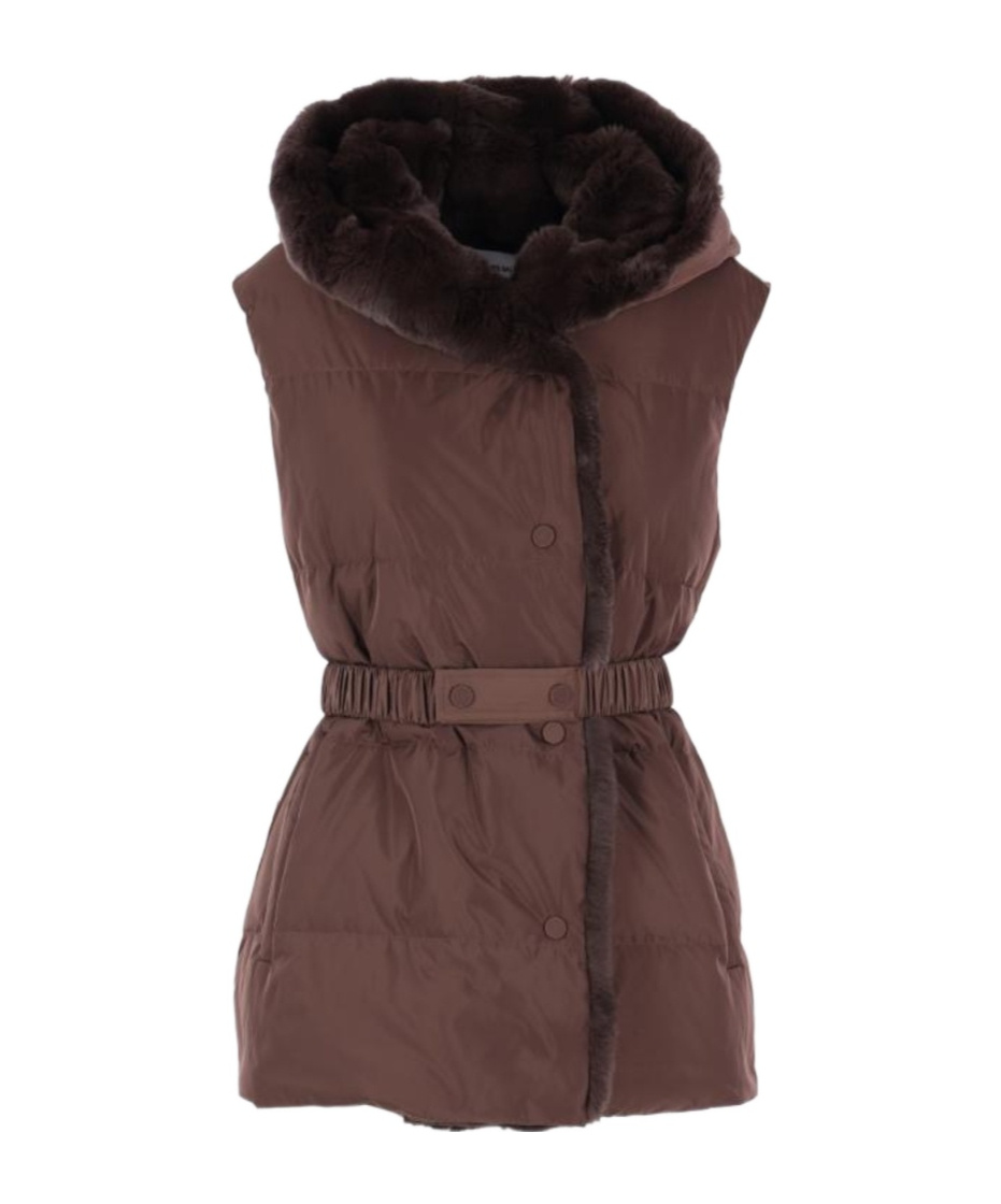 Yves Salomon Sleeveless Hooded Down Jacket In Brown