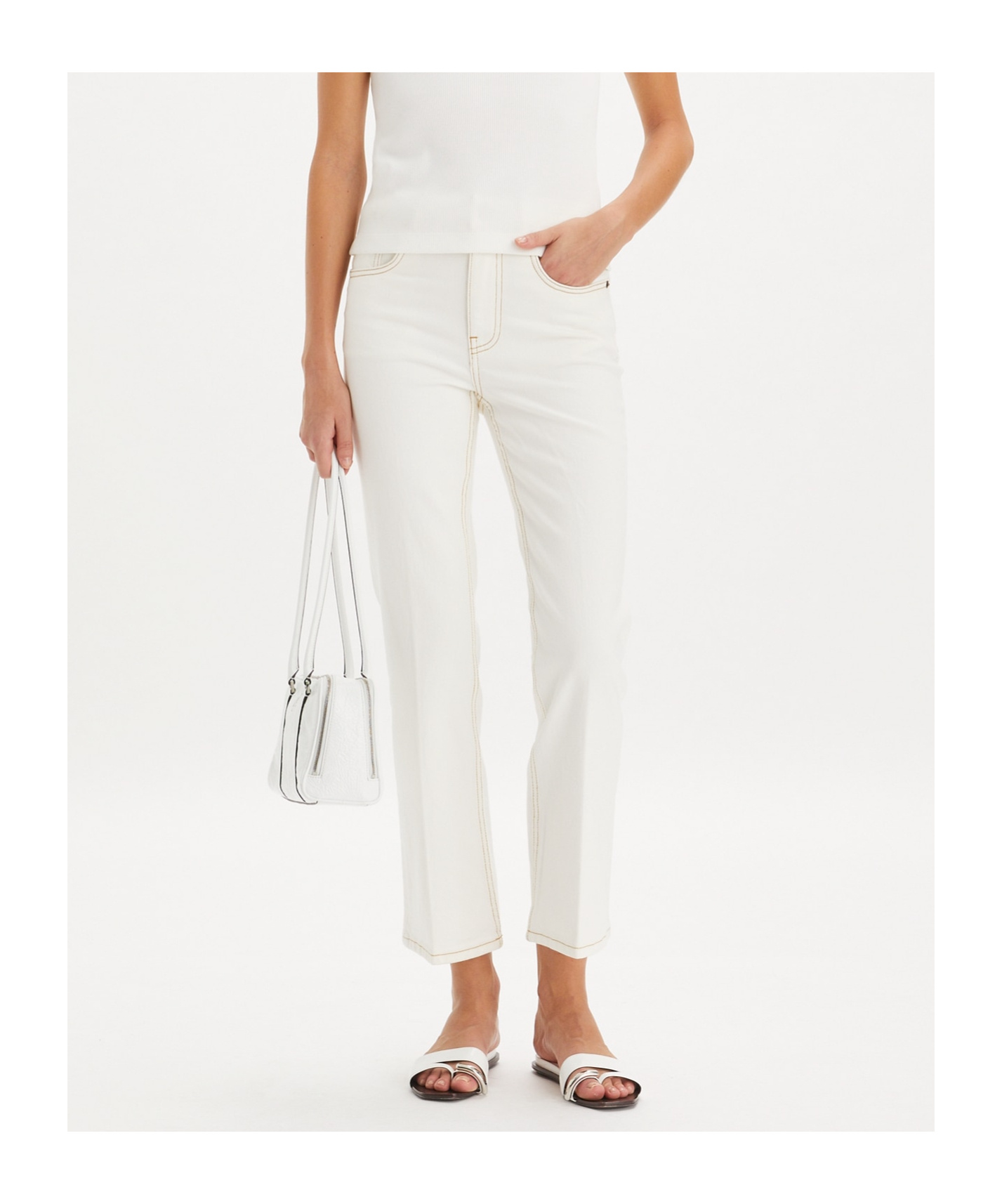 Tory Burch Mini Structured Relaxed Fit Pants In White