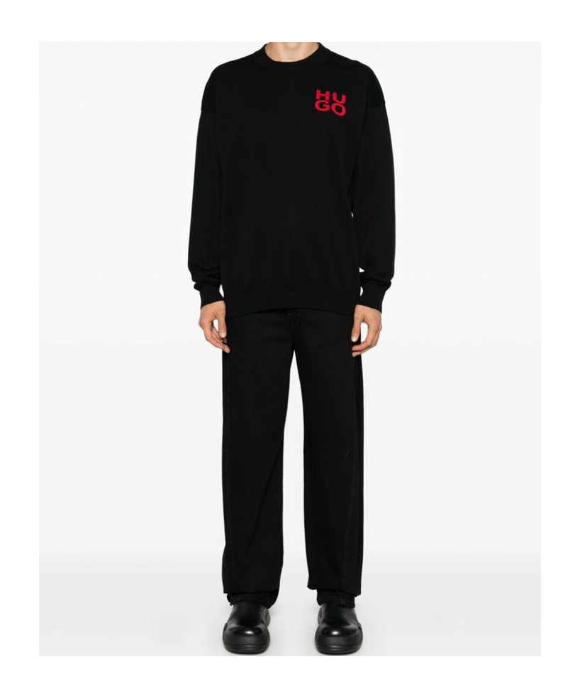 Hugo Boss Black Intarsia Sweater In Black