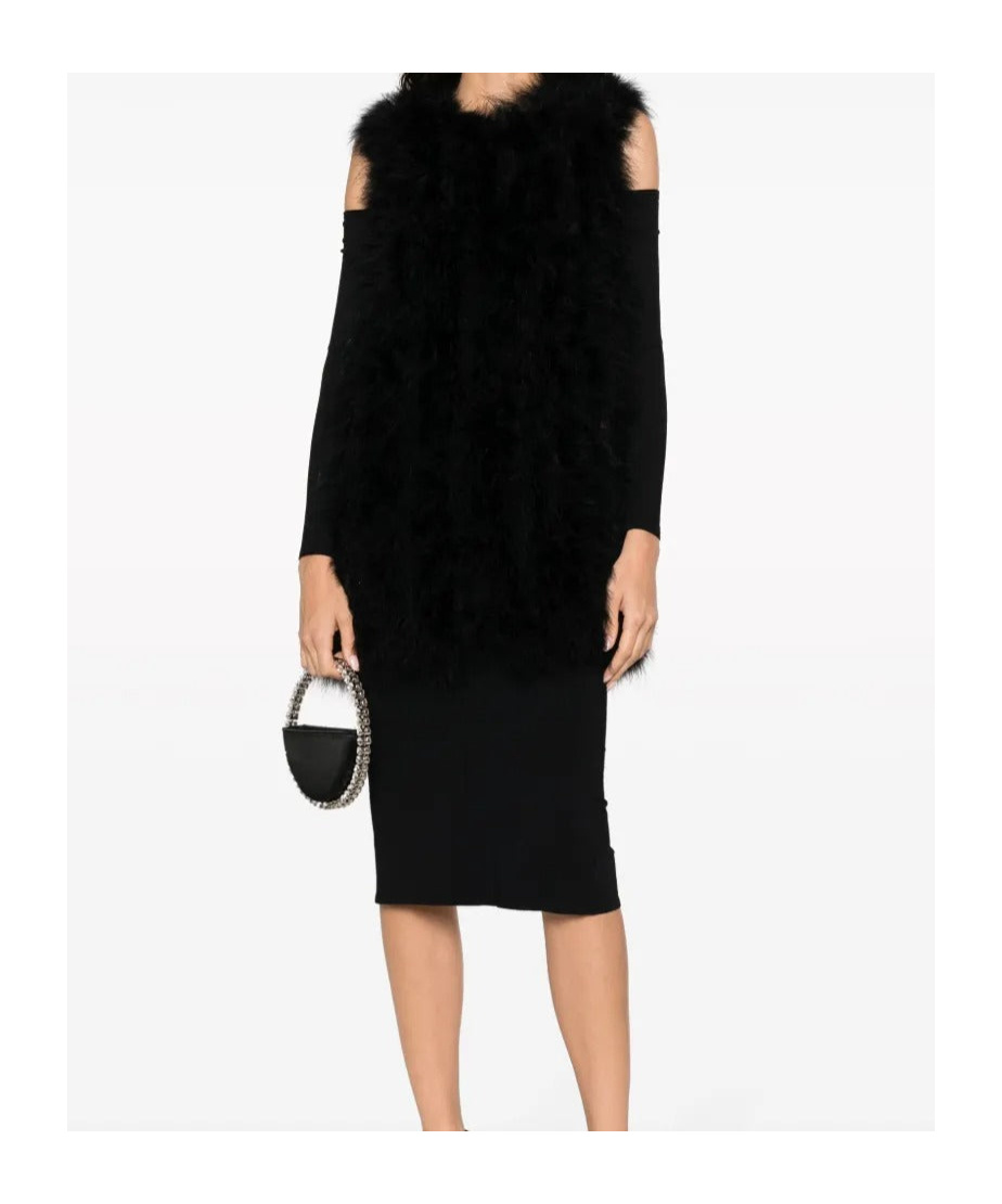 Yves Salomon Sleeveless Feather Silk Coat In Black