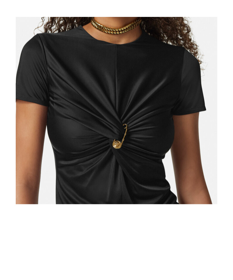 Versace Safety Pin Gathered Short-sleeved Top In Black