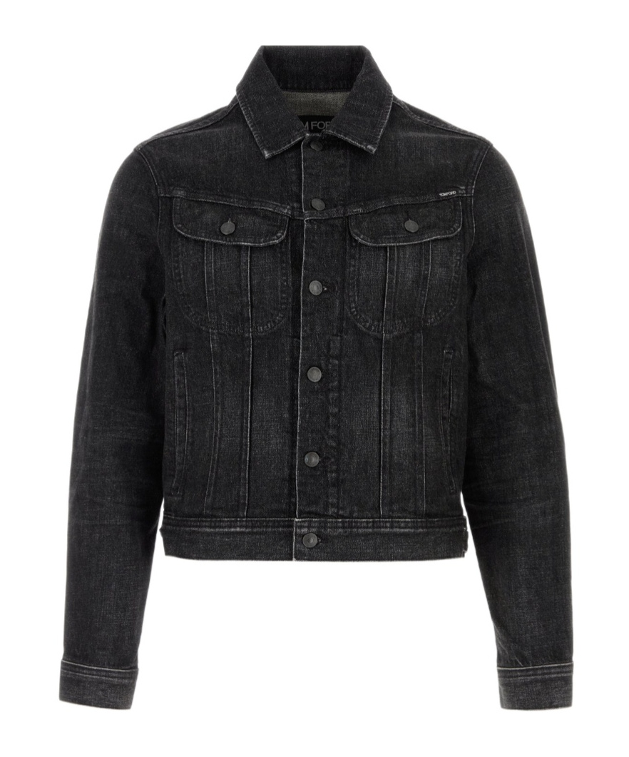 Tom Ford Denim Jacket With Long Sleeves And Adjustable Waist Tabs In Black