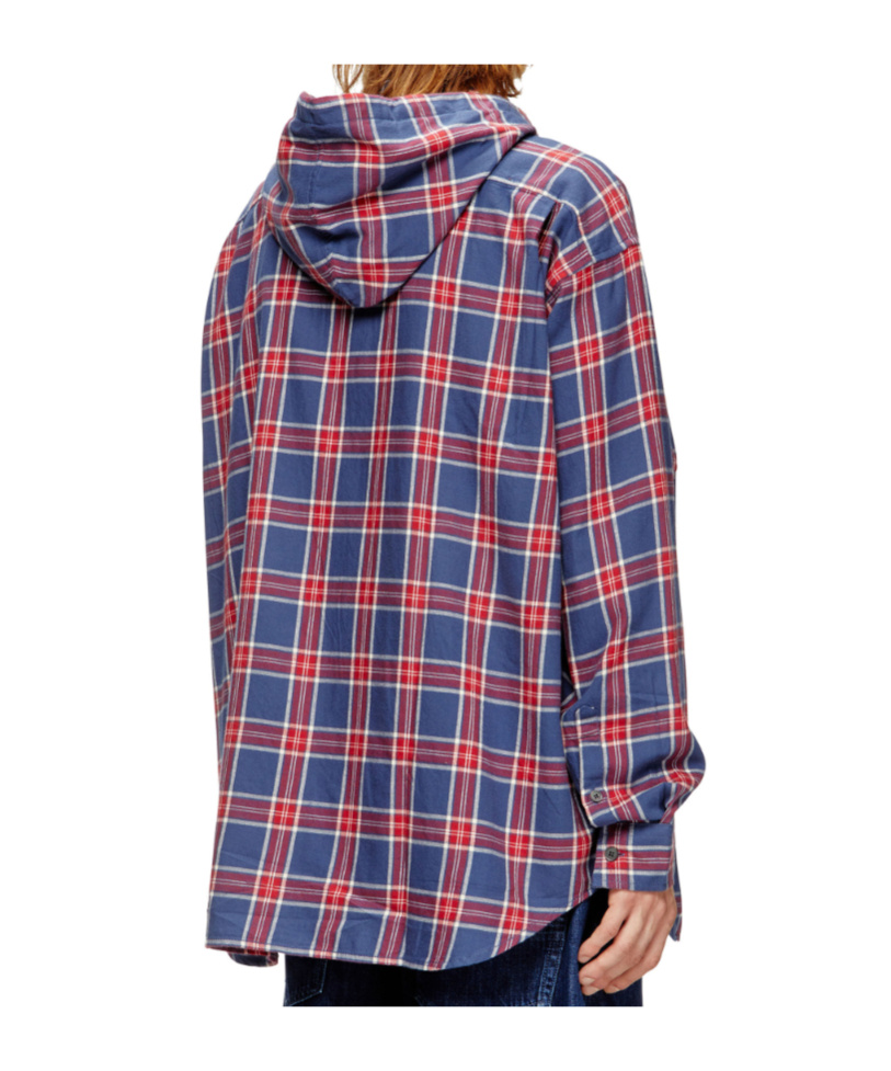 Diesel Cotton Hooded Shirt With 3d Embroidery In Blue