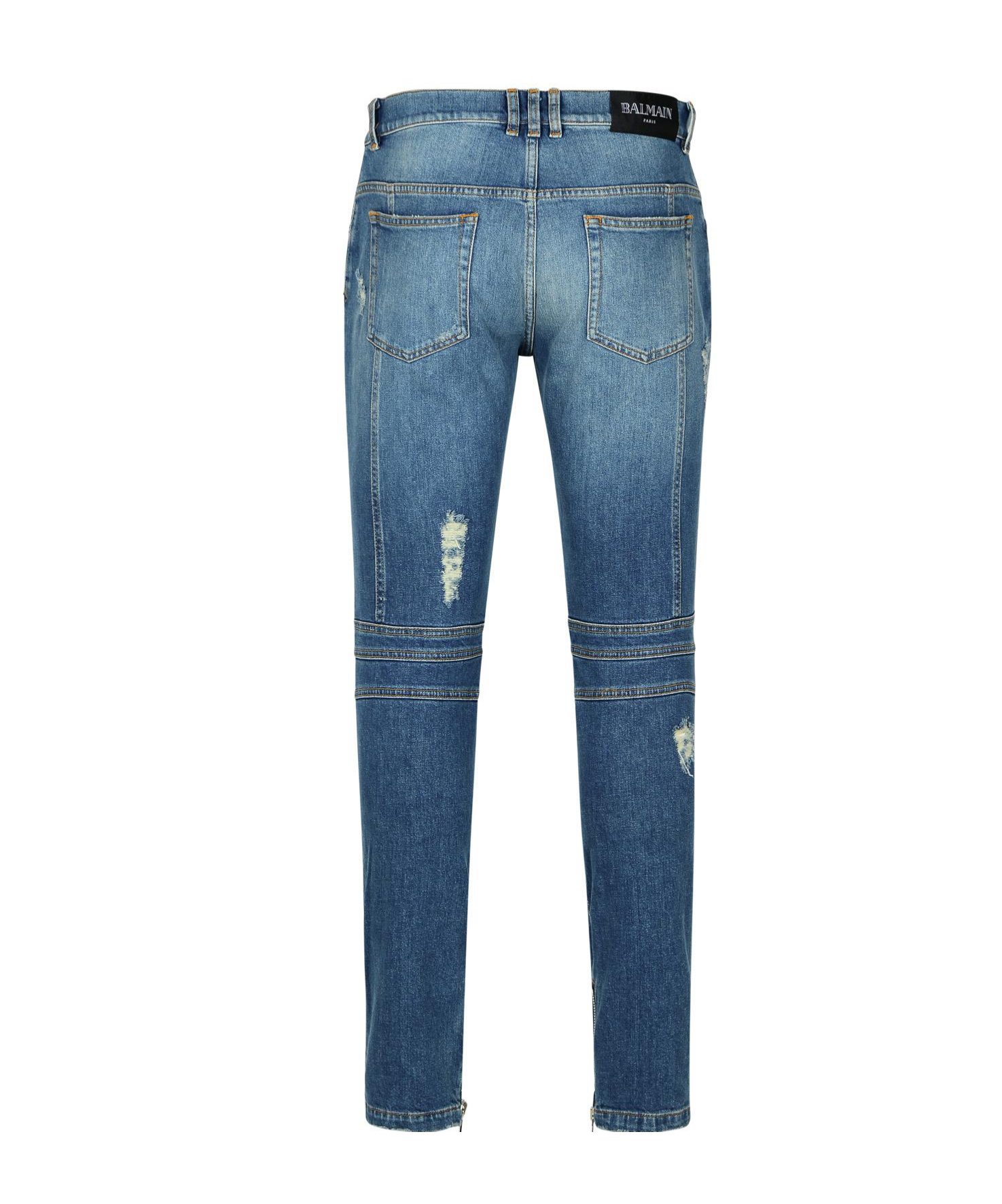 Balmain Light Blue Biker Jeans With Zip And Rips In Blue