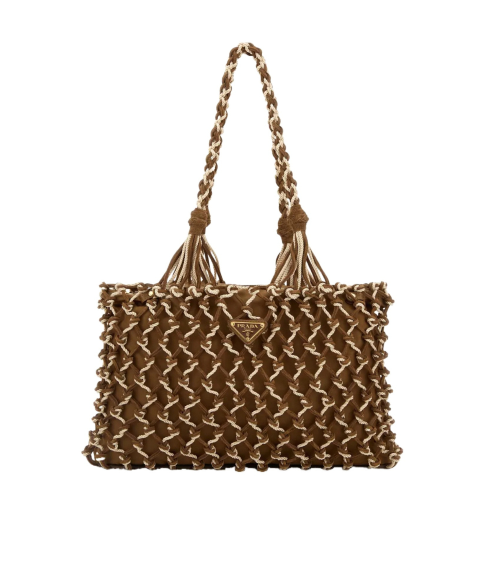 Prada Dual Color Mesh Tote Bag In Brown