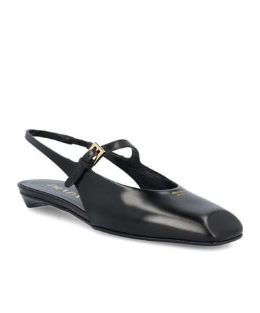 Prada Mary Jane Patent Pointy-toe Slingback Ballerina Flat In Black