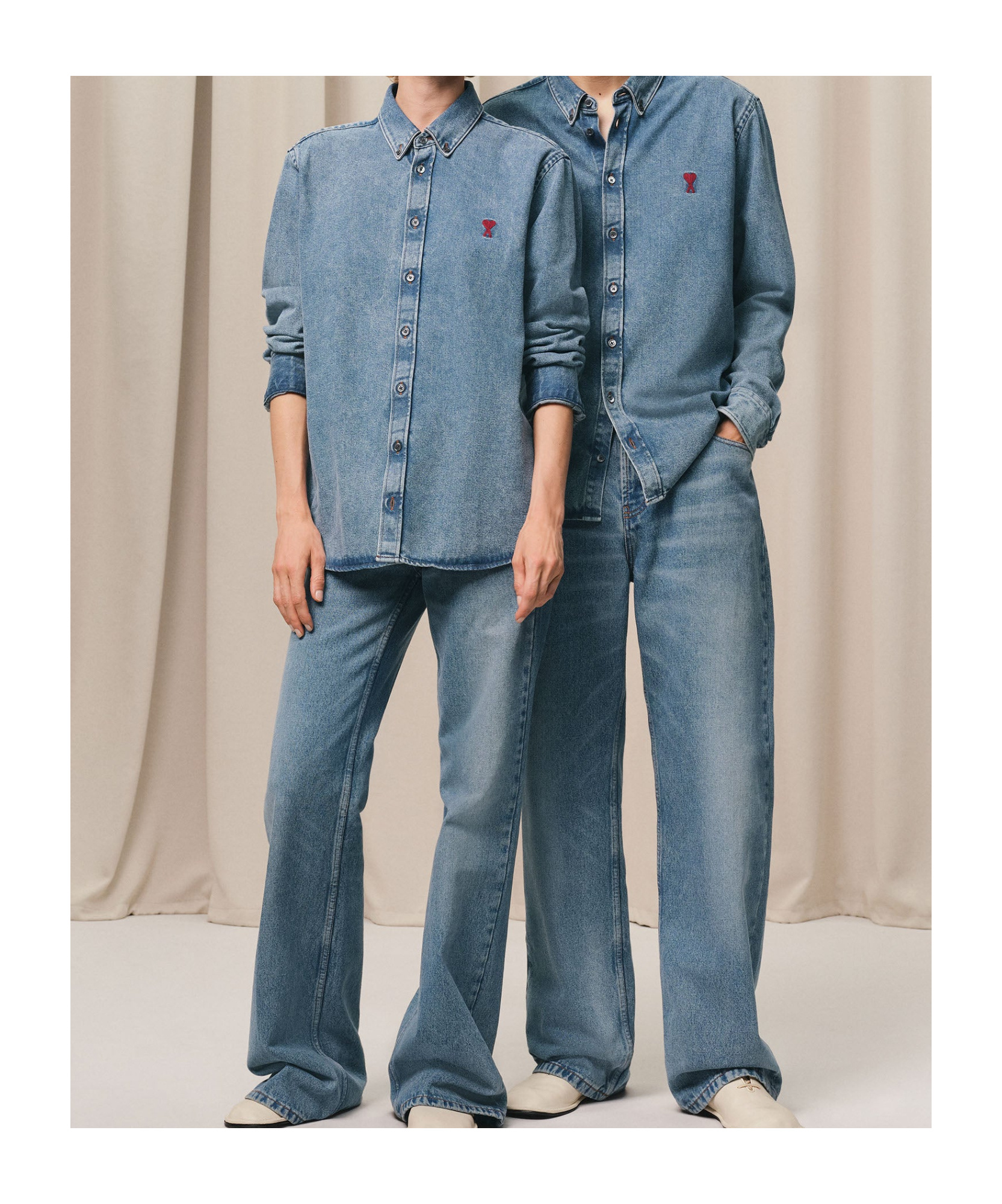 Ami Alexandre Mattiussi Long-sleeved Denim Shirt In Blue