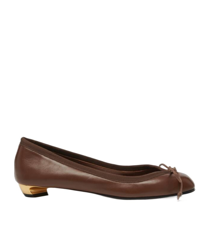 Alexander Mcqueen Round Head Ballet Shoes In Walnut/gold