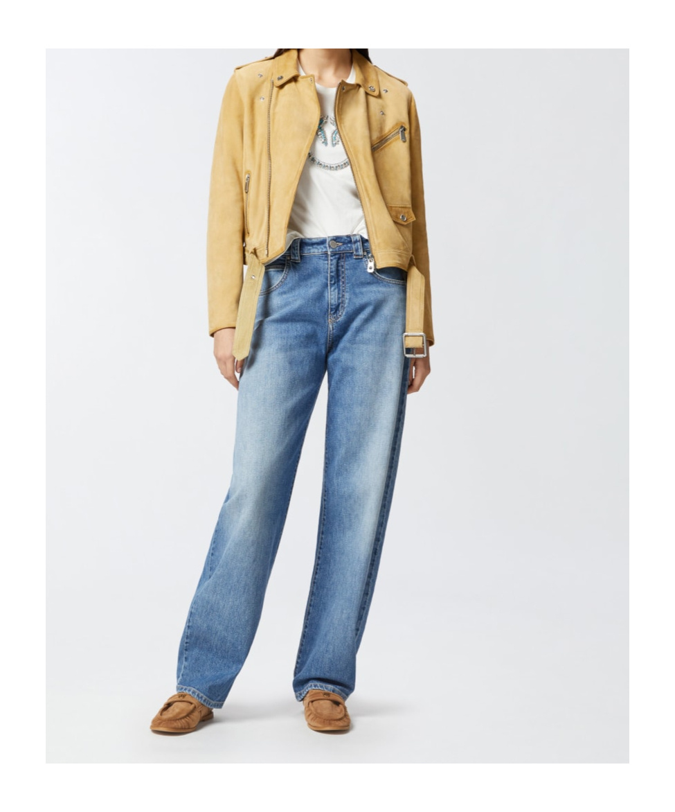 Pinko Suede Biker Jacket In Nude