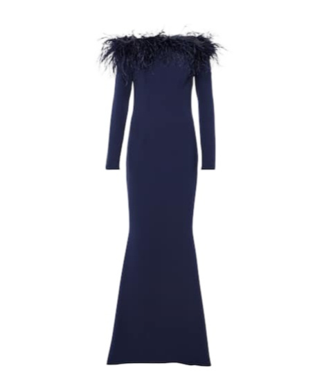 Safiyaa London Starlana Feather-trimmed Off-shoulder Gown In Blue