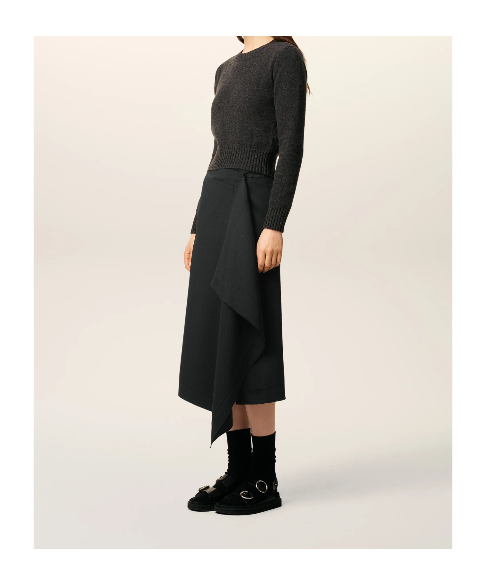 Ami Alexandre Mattiussi Wrap Asymmetrical Wool Skirt In Black