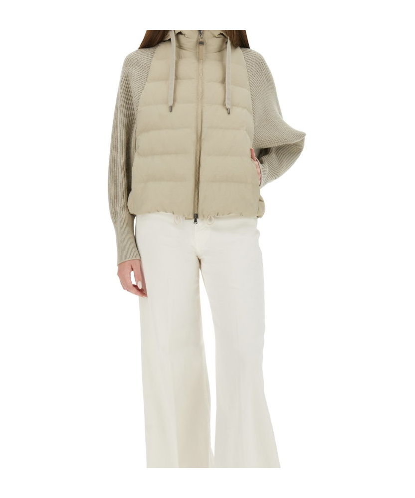 Brunello Cucinelli Down Jacket With Knitted Sleeves In Multi