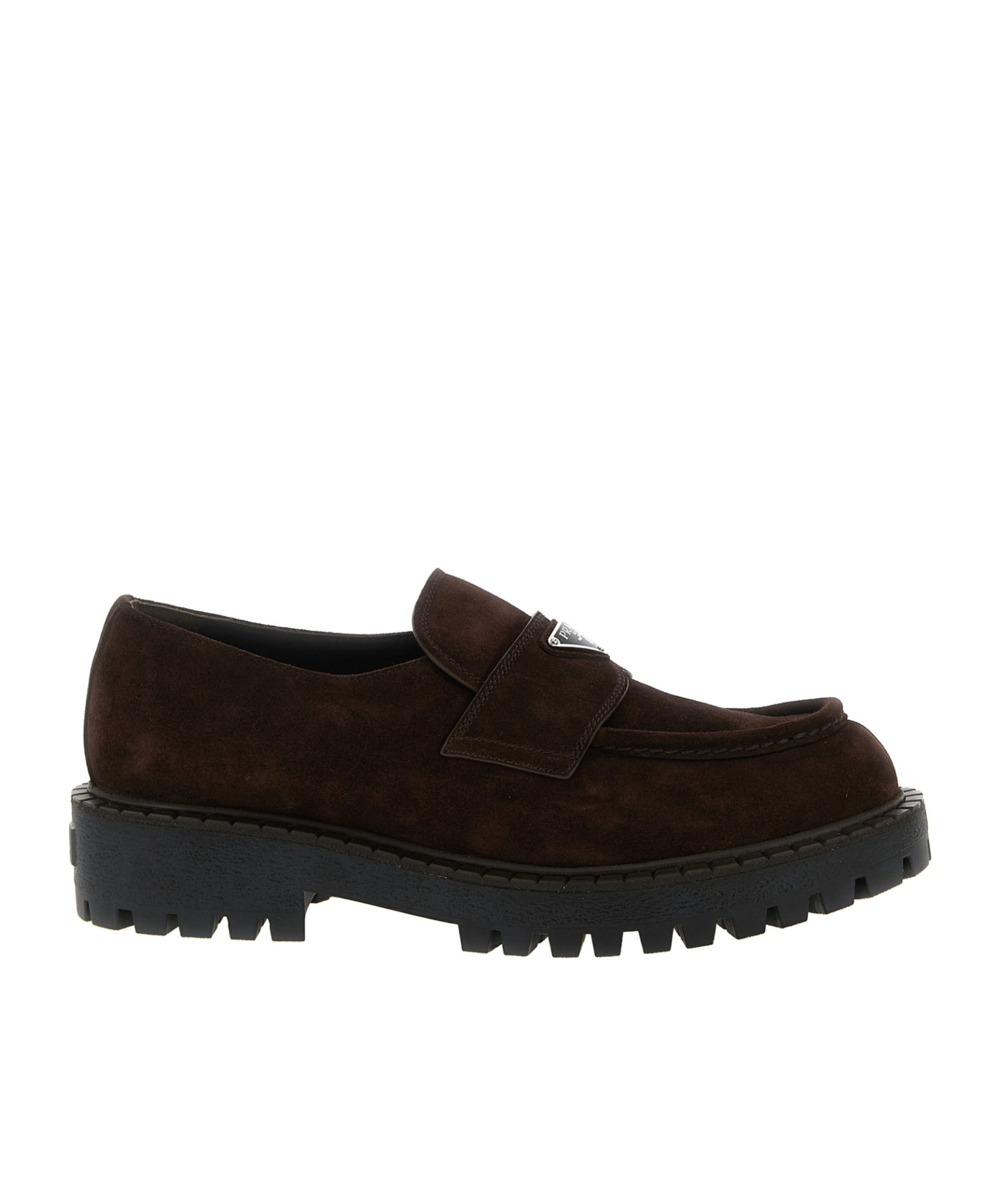 Prada Suede Loafers With Chunky Sole And Round Toe In Brown