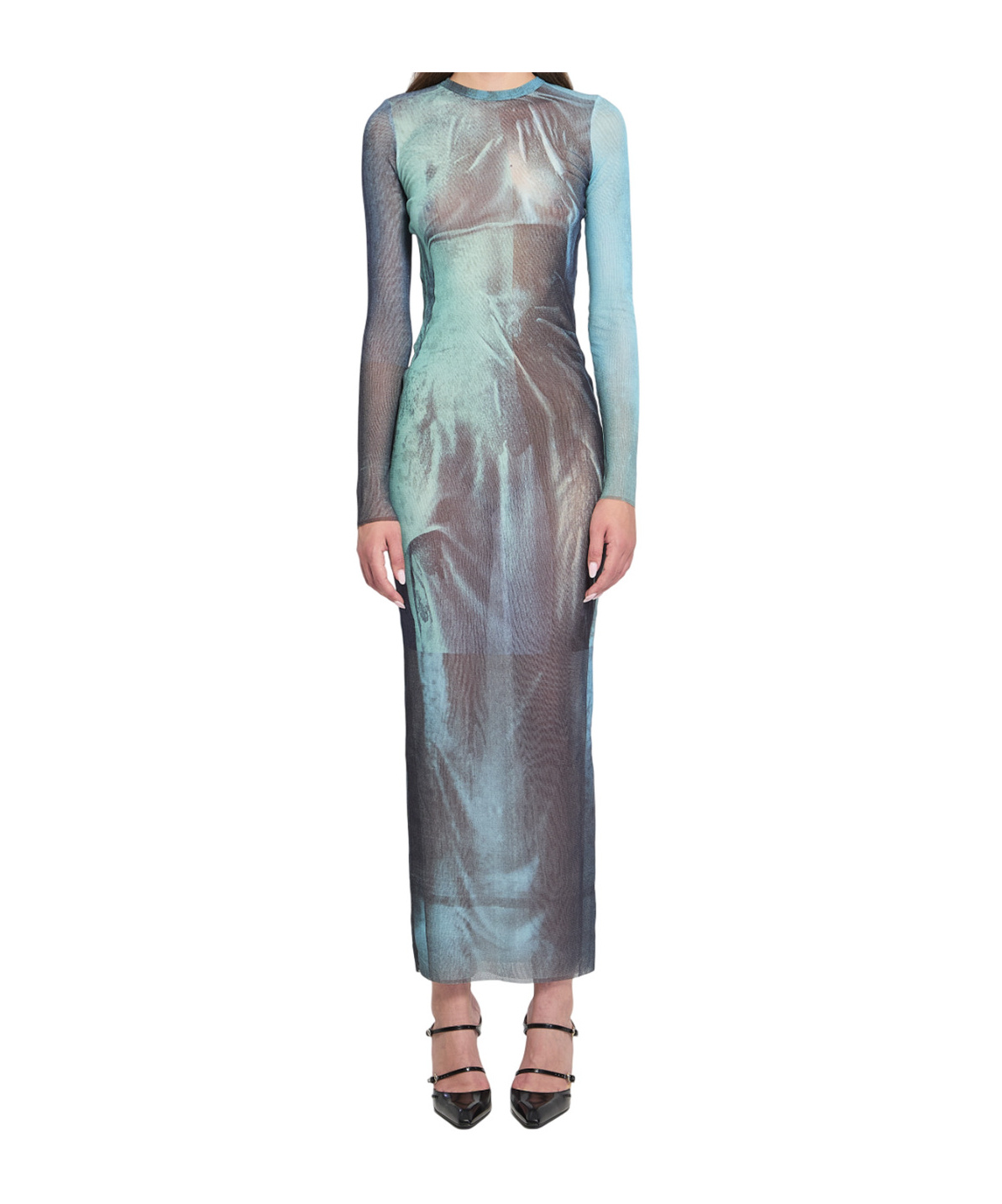Jean Paul Gaultier Printed Long-sleeved Midi Dress In Multi