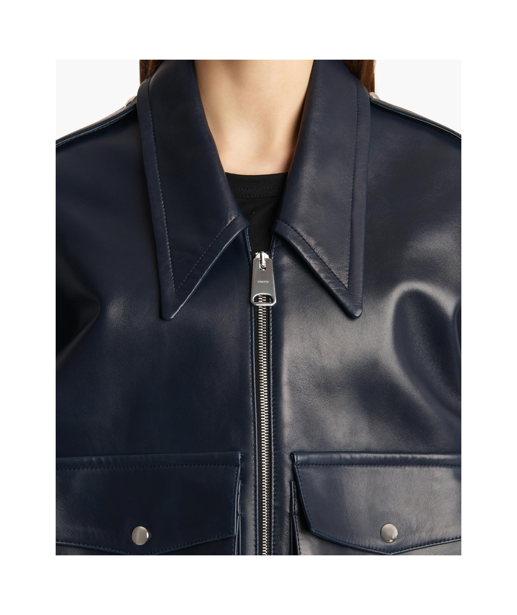 Khaite Oversized Owey Leather Jacket In Blue