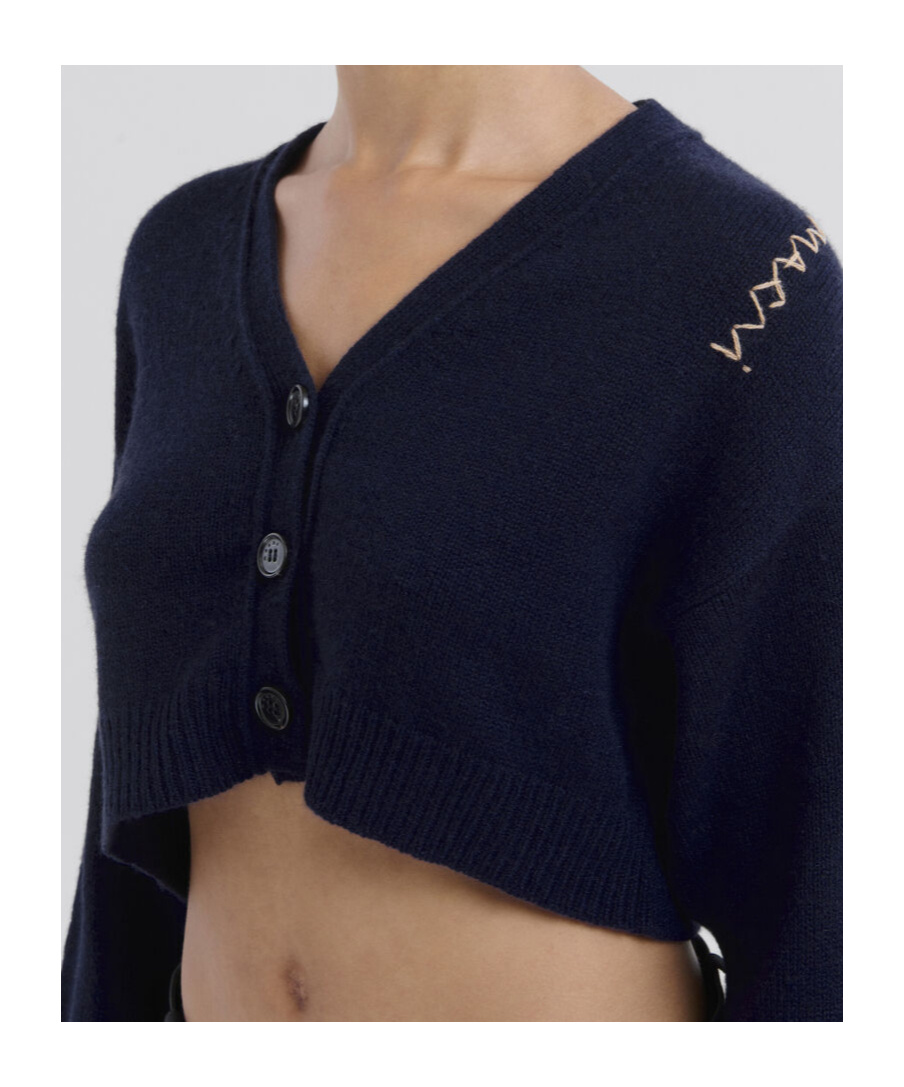 Marni Blue Silk And Wool Blend Cardigan With Contrasting Back Panel In Black