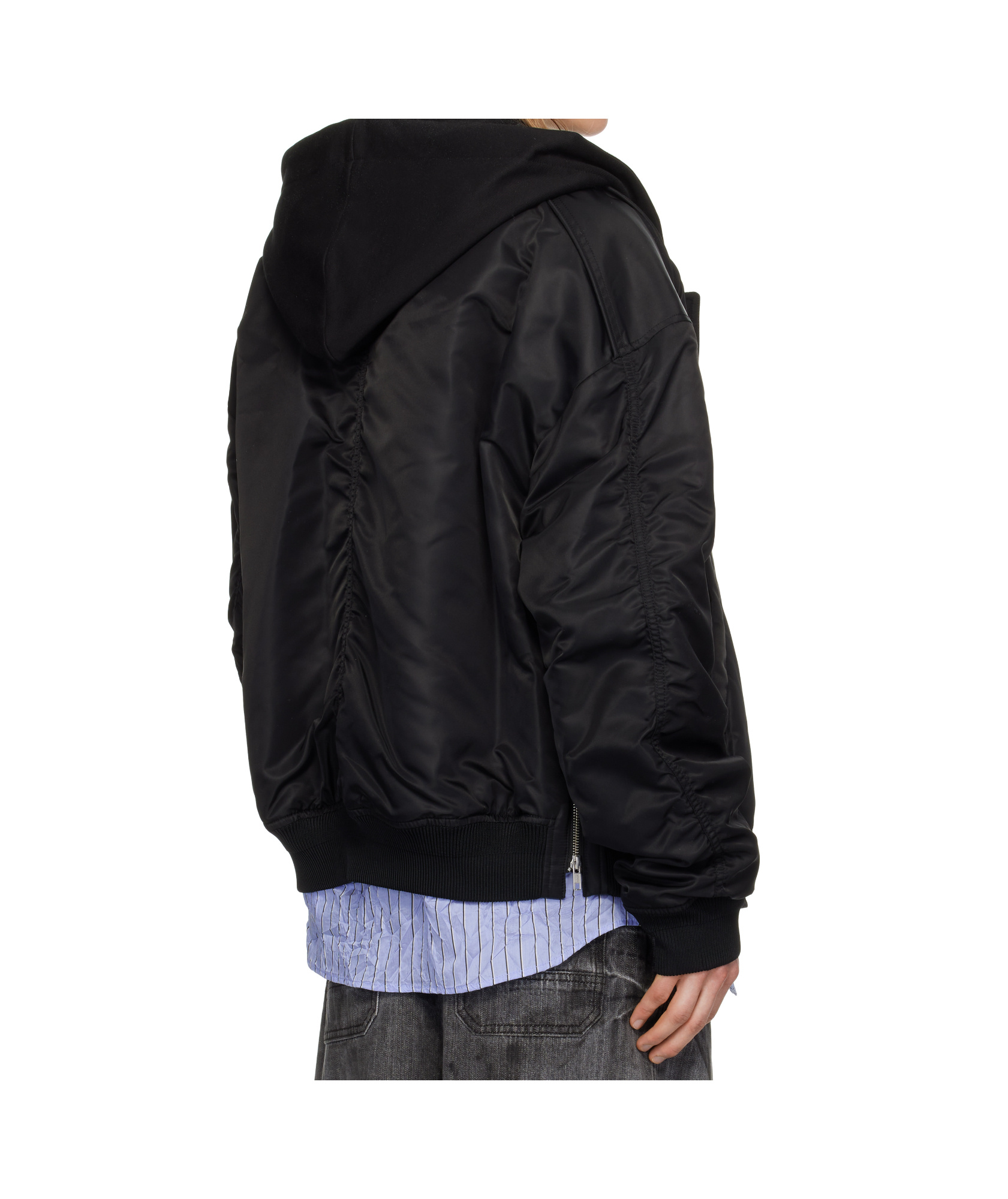 Juunj Hood Detachable Ma-1 Bomber Jacket In Black