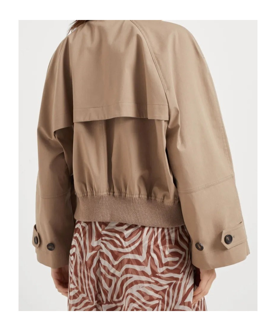 Brunello Cucinelli Brown Double-breasted Crop Jacket With Windbreak Flap And Classic Wide Lapels In Brown