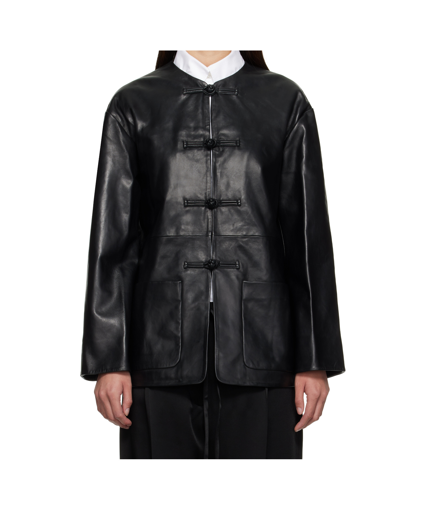 Rohe Black Jacket With Front Toggle Closure In Leather Woman In Black