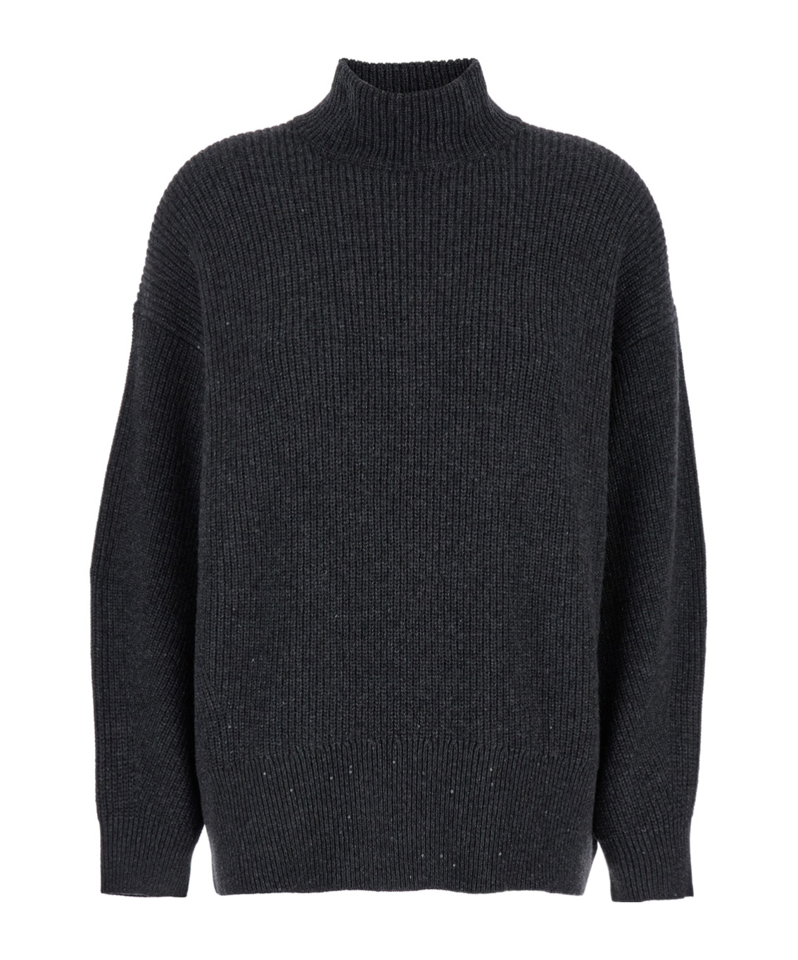 Brunello Cucinelli Oversized Grey Ribbed Sweater In Cashmere, Wool And Lurex Woman In Black
