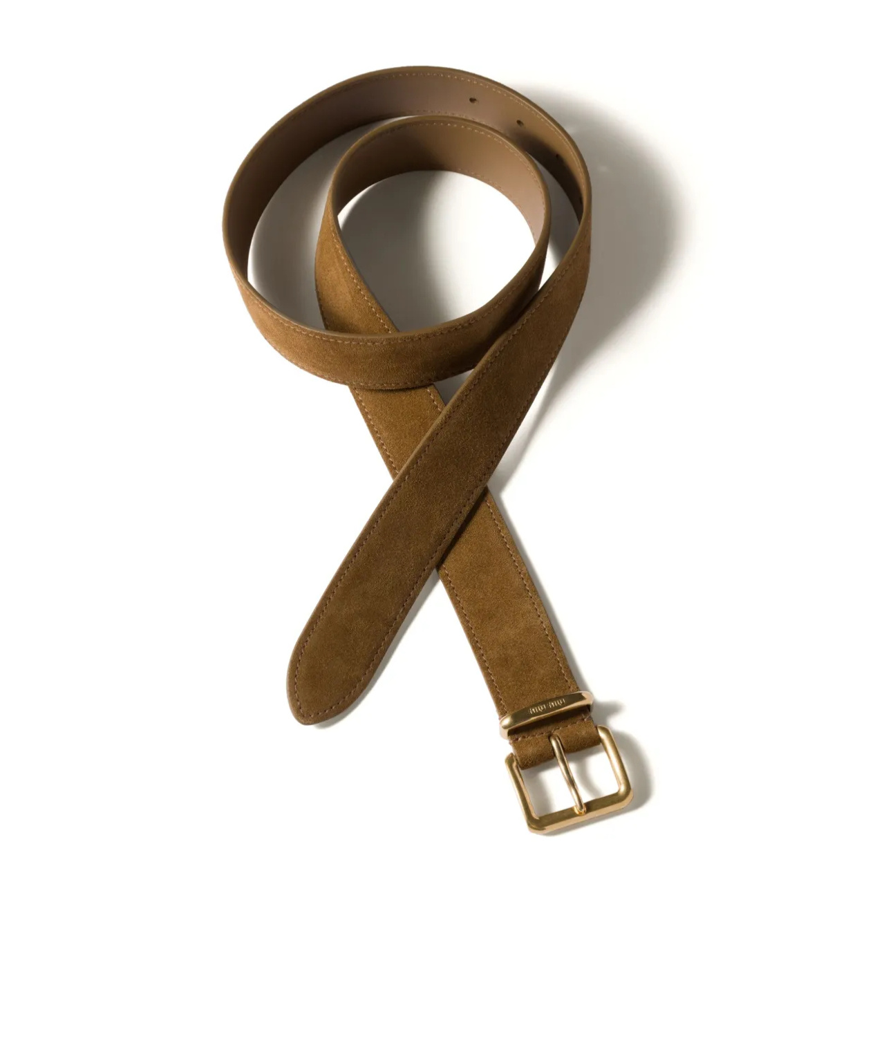 Miu Miu Light Brown Classic Logo Belt In Olive Green