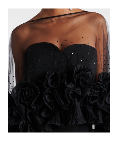 Jenny Packham Ruffled Caped Gown In Black