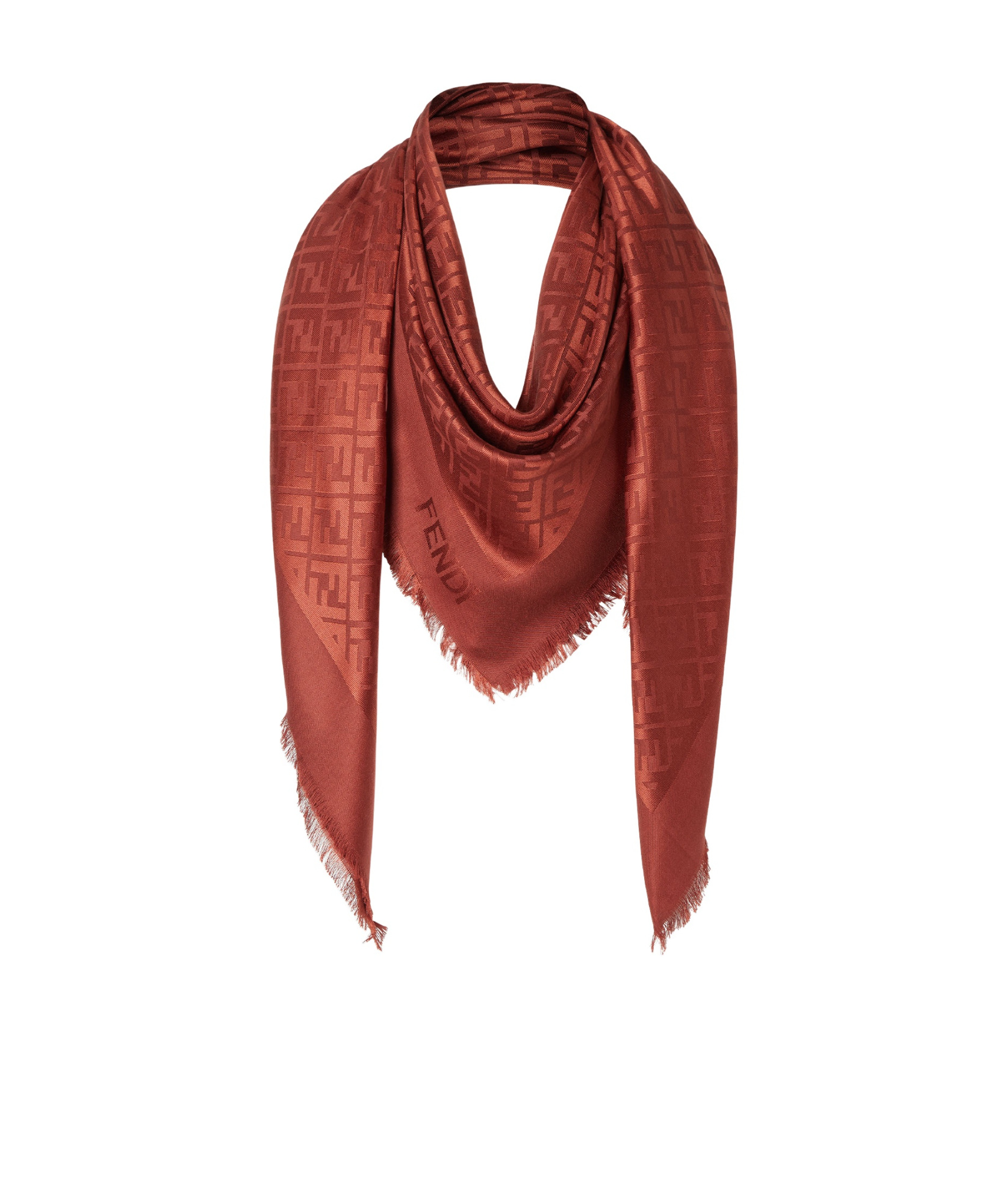 Fendi Brown Silk And Wool Shawl In Gold