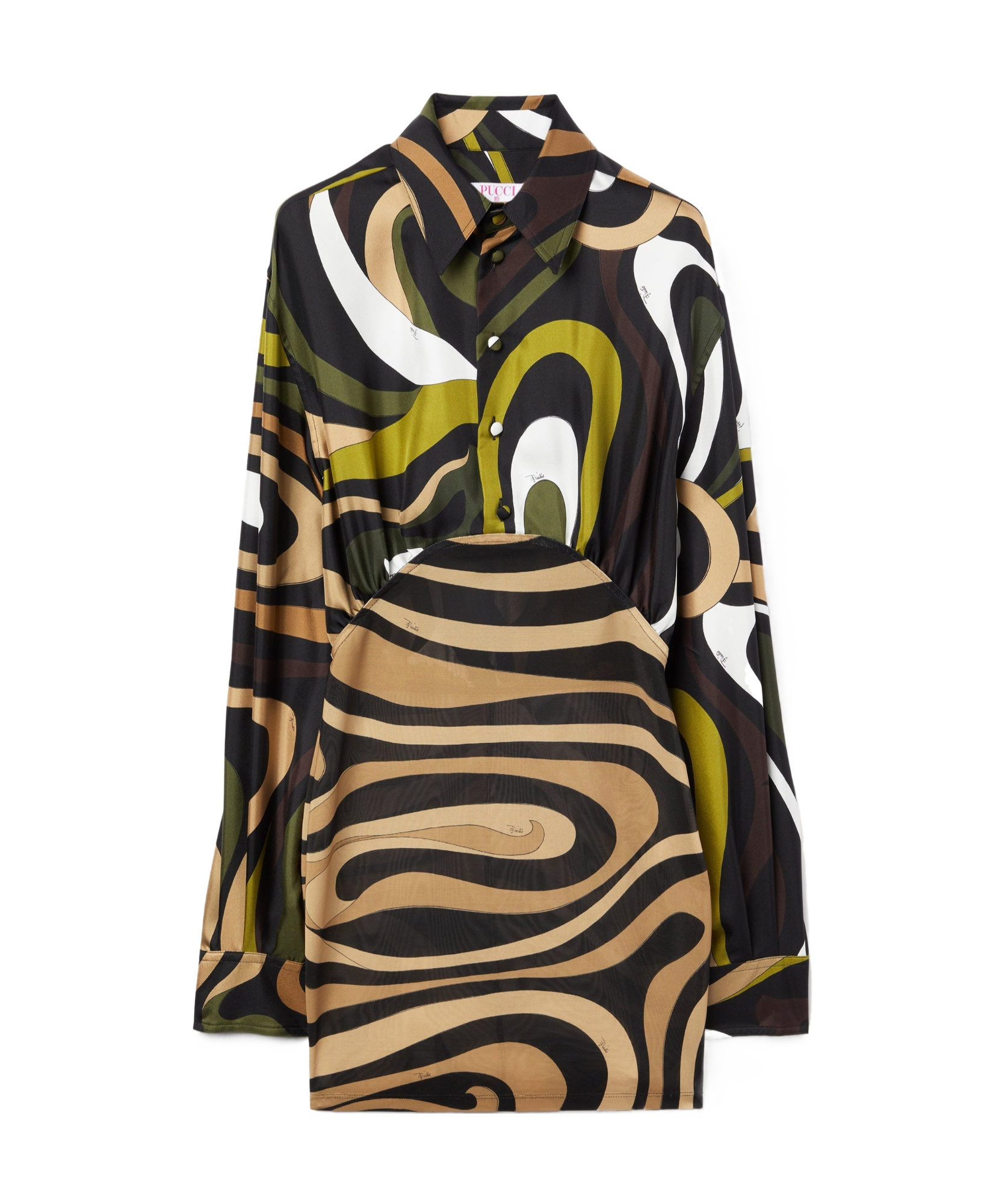 Pucci Marmo Print Long Sleeves Mini Dress In Khaki