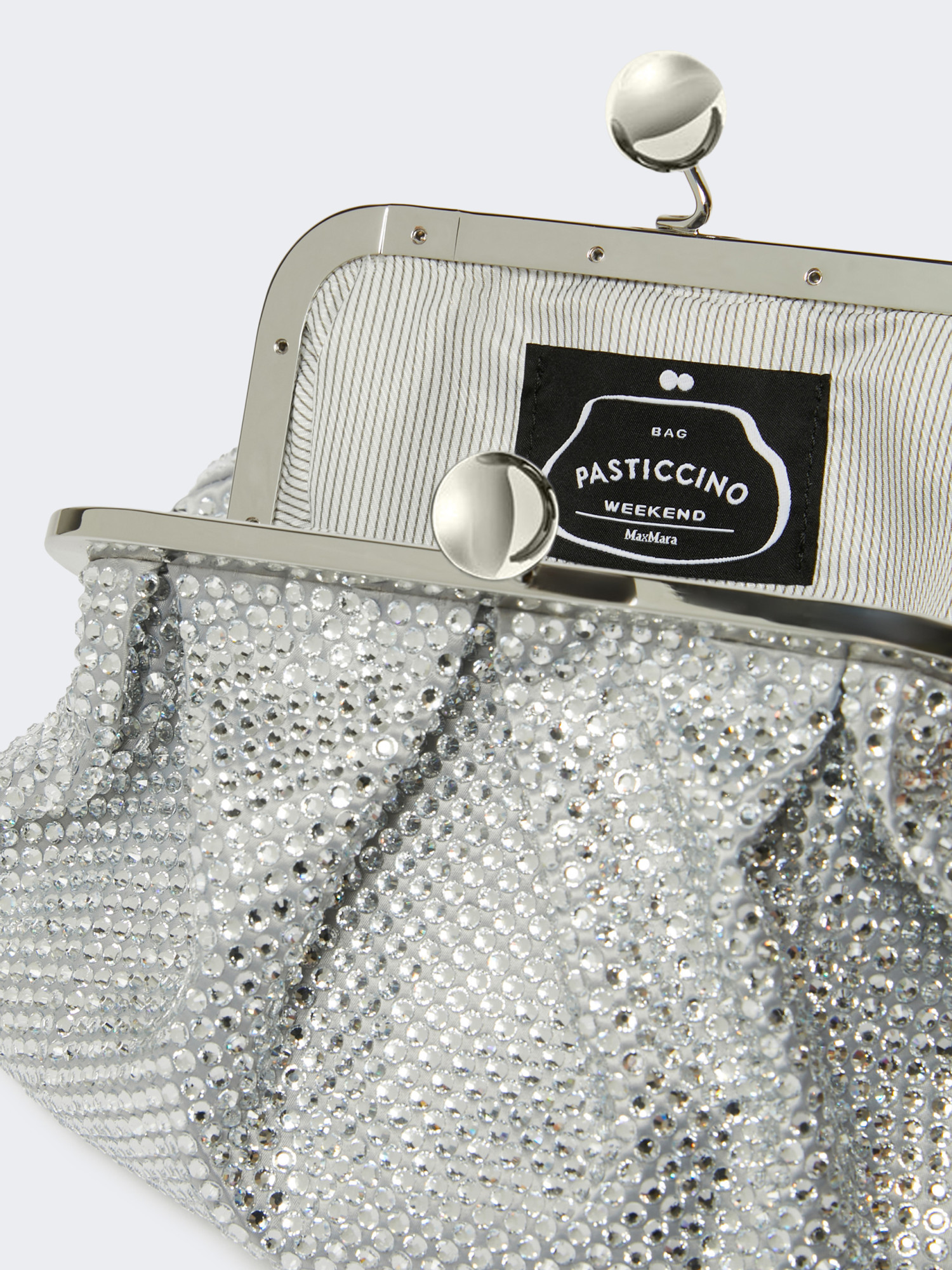 Weekend Max Mara Borsa Pasticcino Small In Raso E Strass Nera Bianco Ottico In Silver