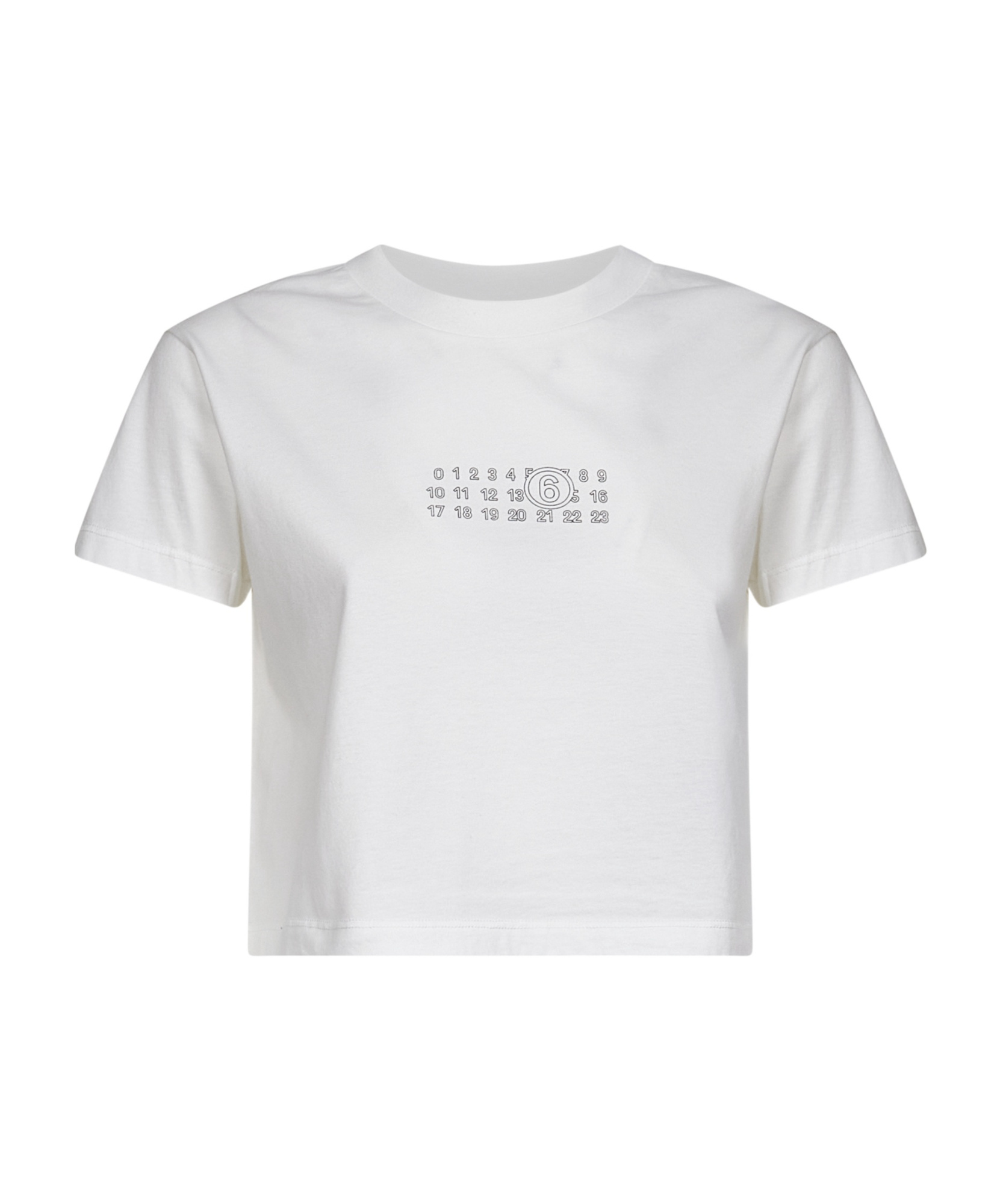 Mm6 Maison Margiela White Jersey Cropped Numeric Signature T-shirt