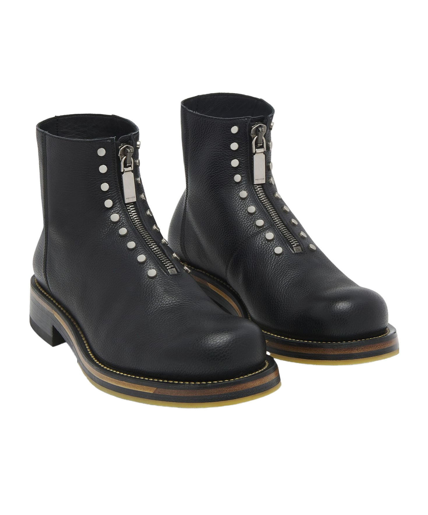 Alexander Mcqueen Chunky Sole Round Toe Studded Ankle Boots In Black