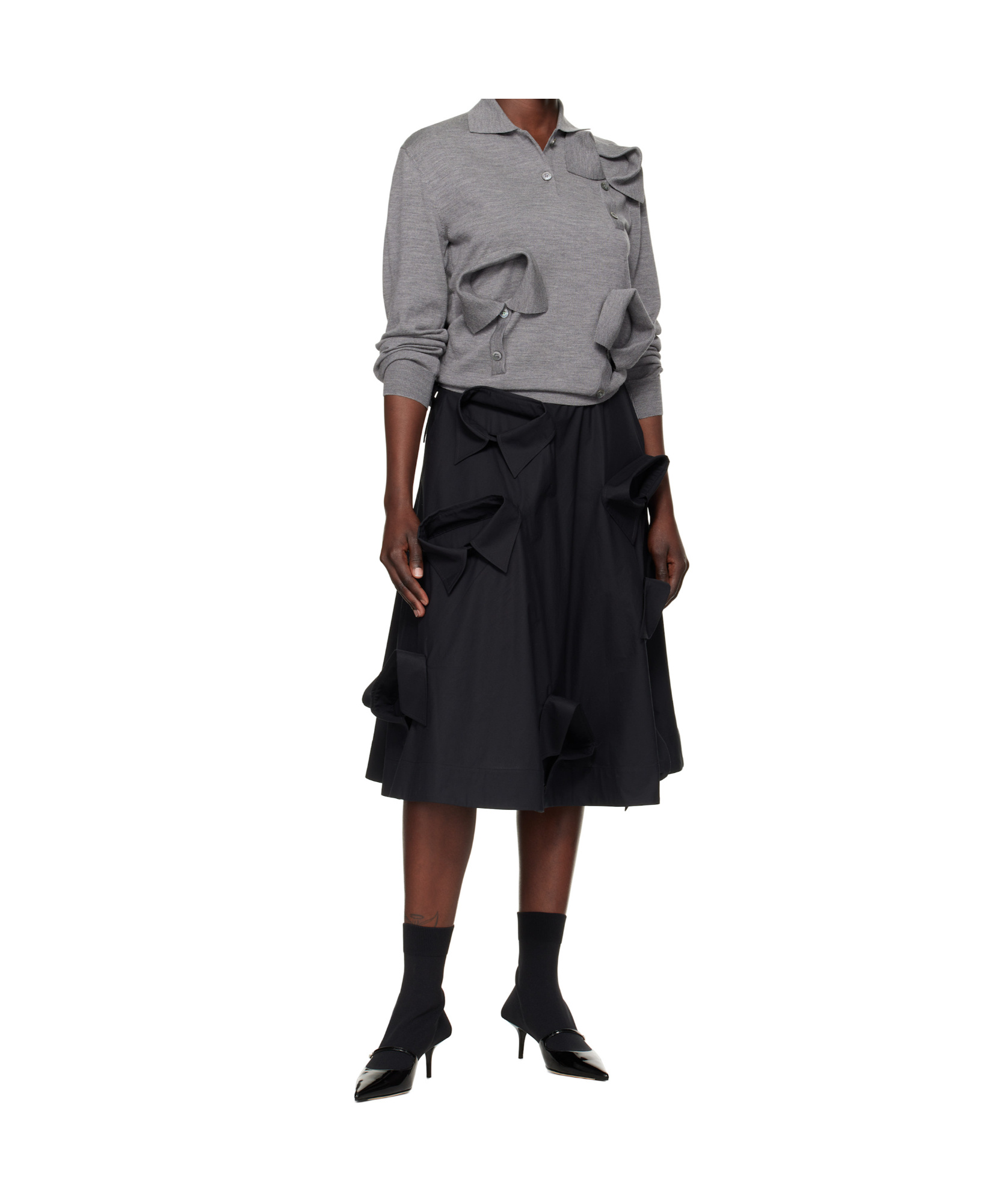 Moschino Gray Multi Collars Polo In Black