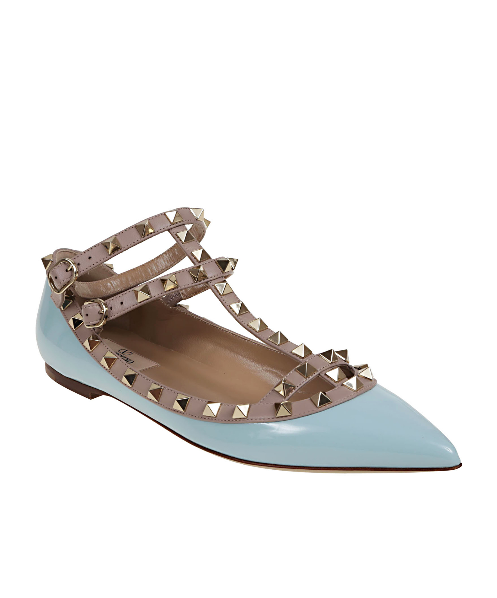 Shop Valentino Rockstud Patent-leather Ballet Flats In Multicolor