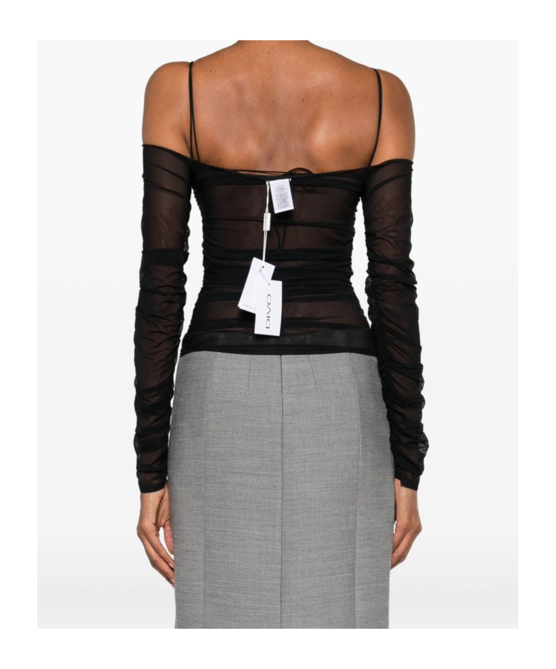Amazuìn Semi-transparent Off-the-shoulder Top With Ruched Detailing In Black