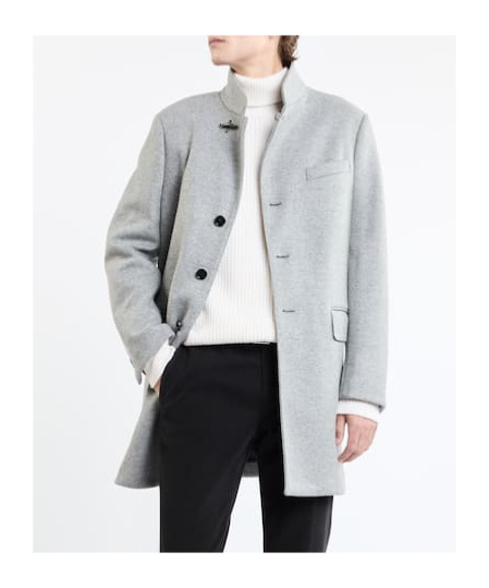Fay Light Grey Yarn-dyed Wool Blend Fabric Coat In White