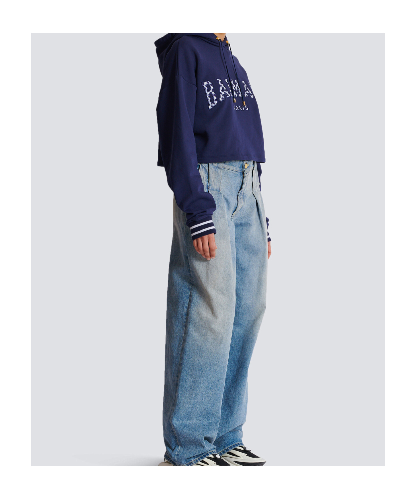 Balmain Gingham Paris Hoodie In Blue