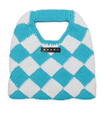Marni Diamond Checked Crochet Bag In White