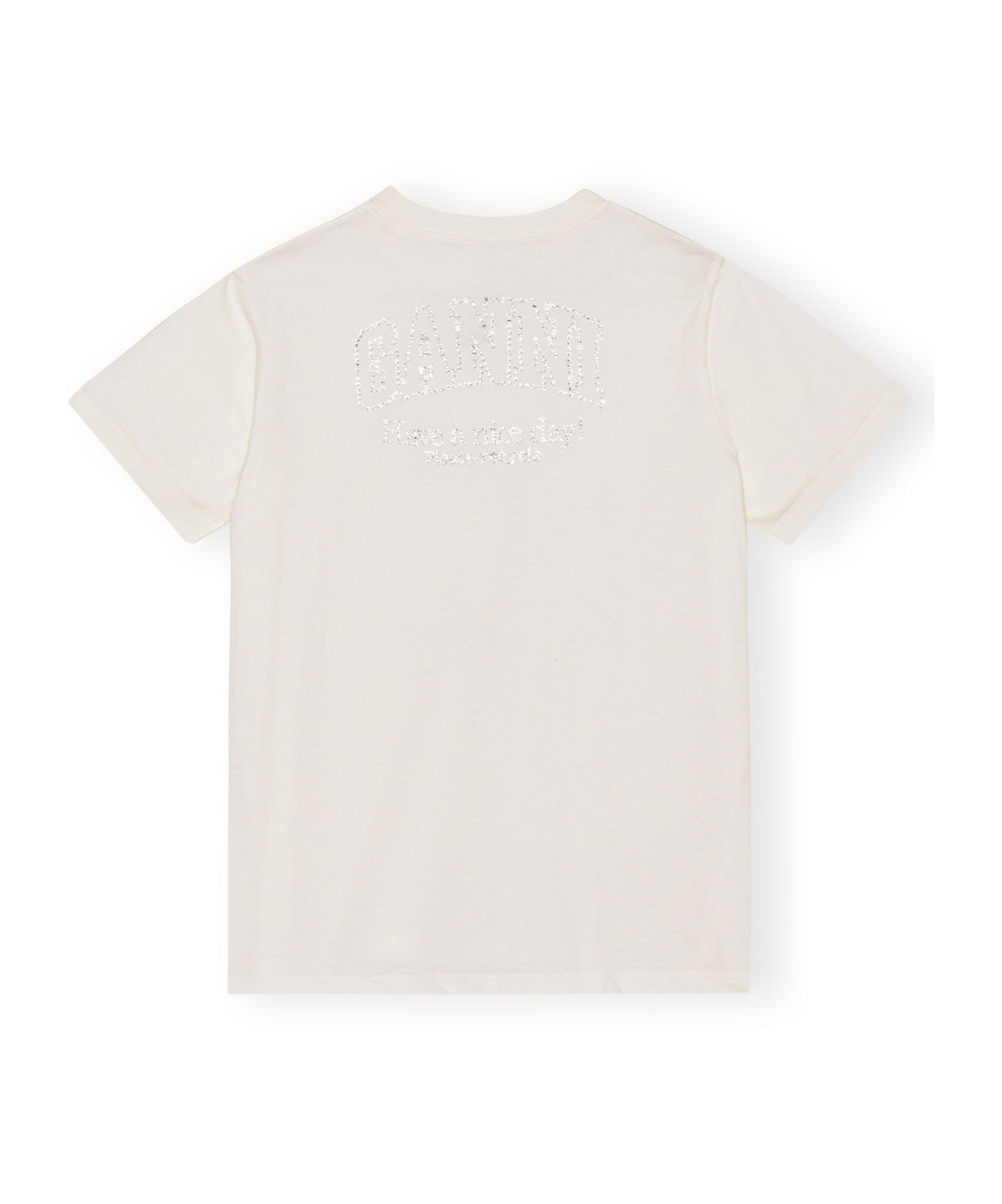 Ganni Rhinestone Logo Embroidery T-shirt In White