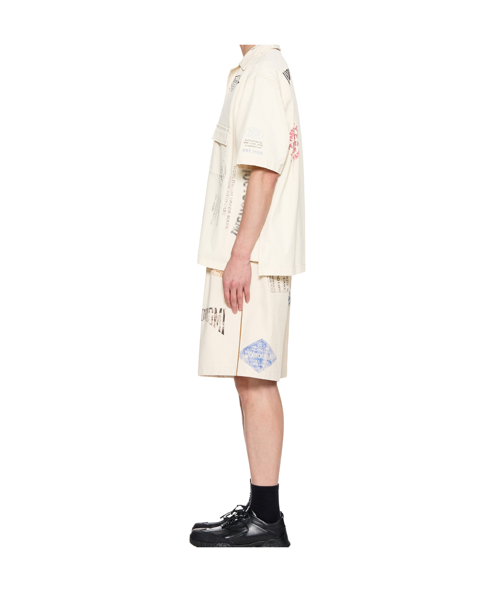 Wooyoungmi Beige Bowling Shirt With Cubab Collar And All-over Prints In Cotton Man In Beige