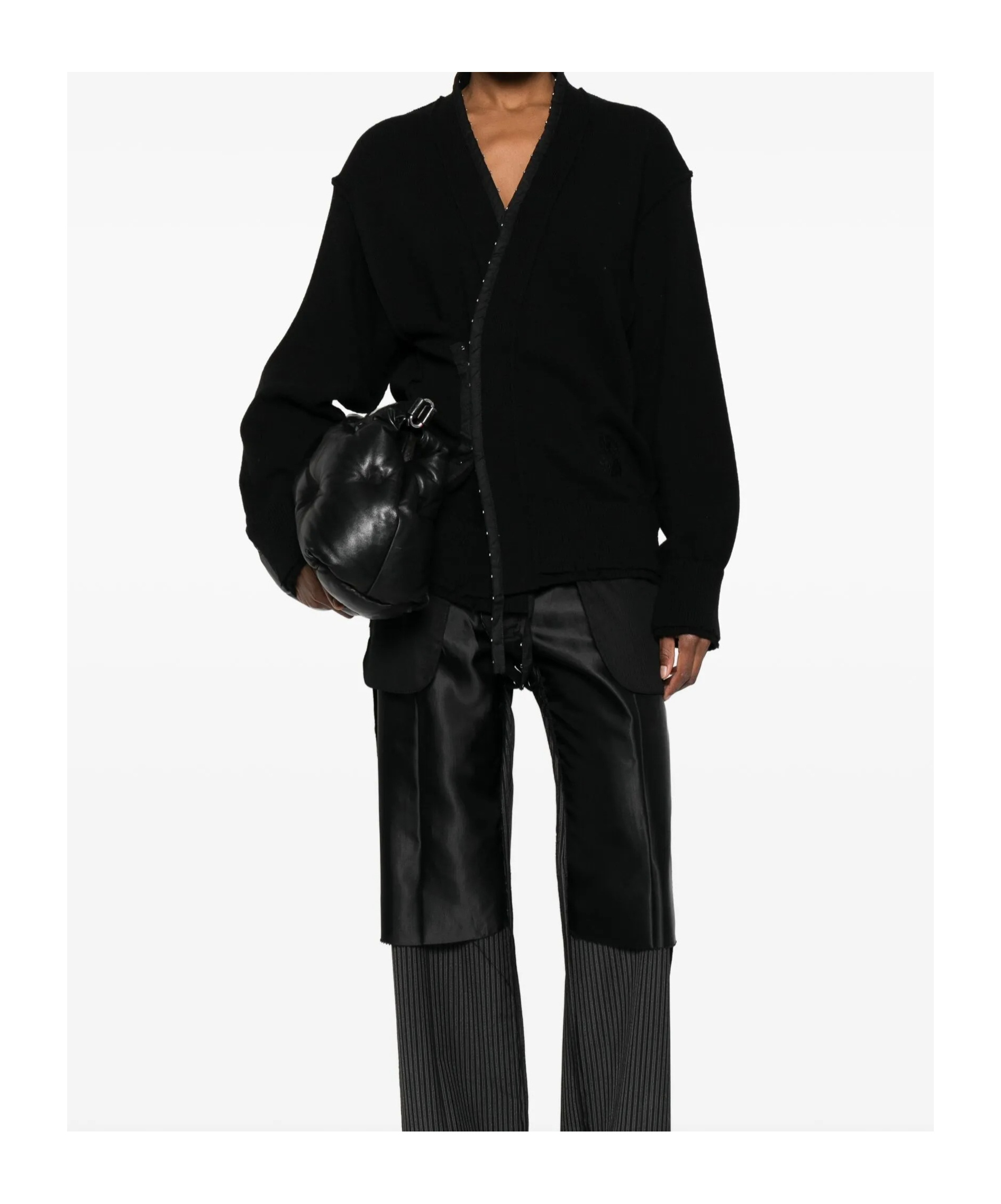 Federico Cina Corset-inspired Distressed Cardigan With Vintage Vibe In Black