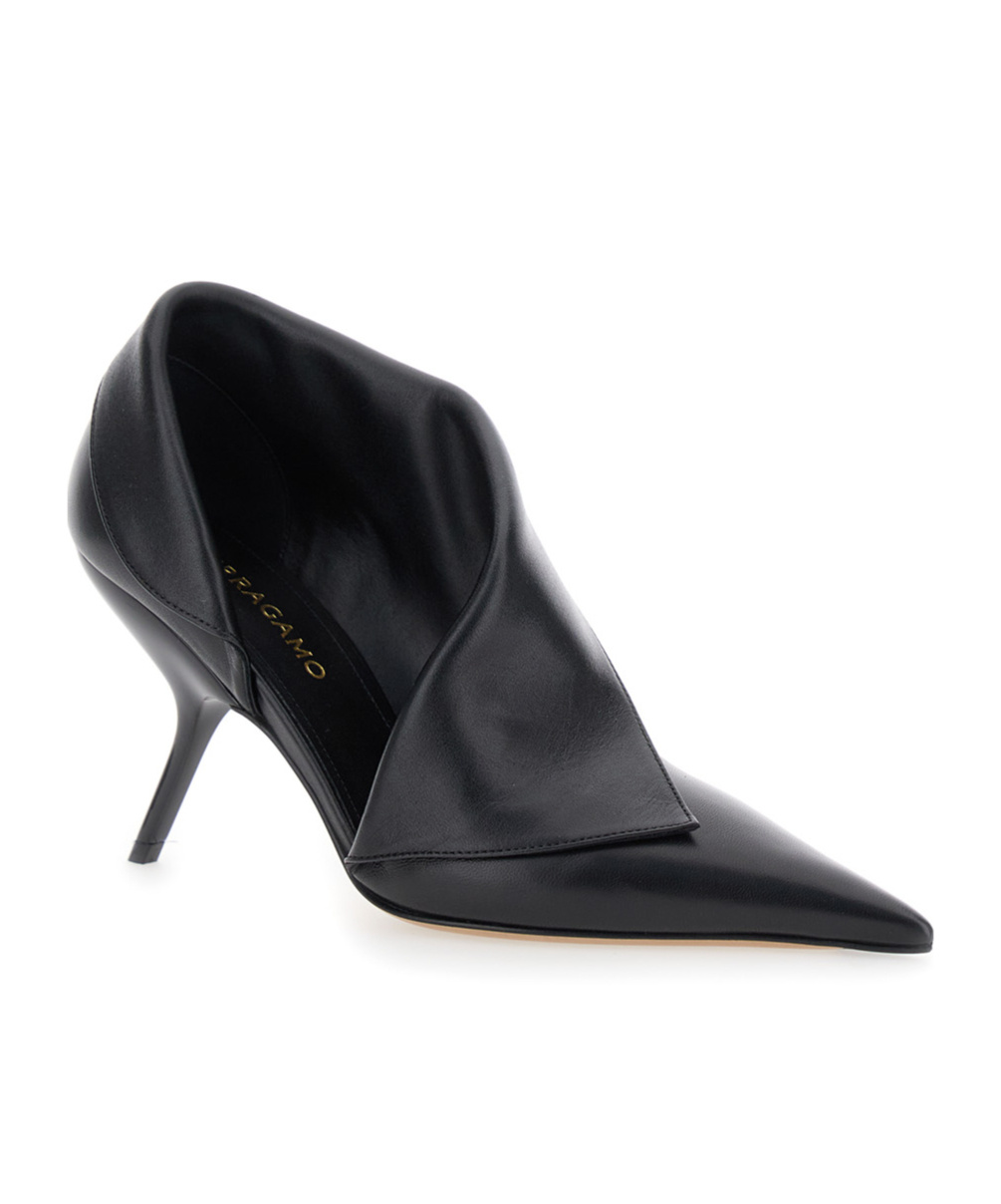Ferragamo Black Pumps With Pointed Design And Side Opening Detail In Leather Woman In Black
