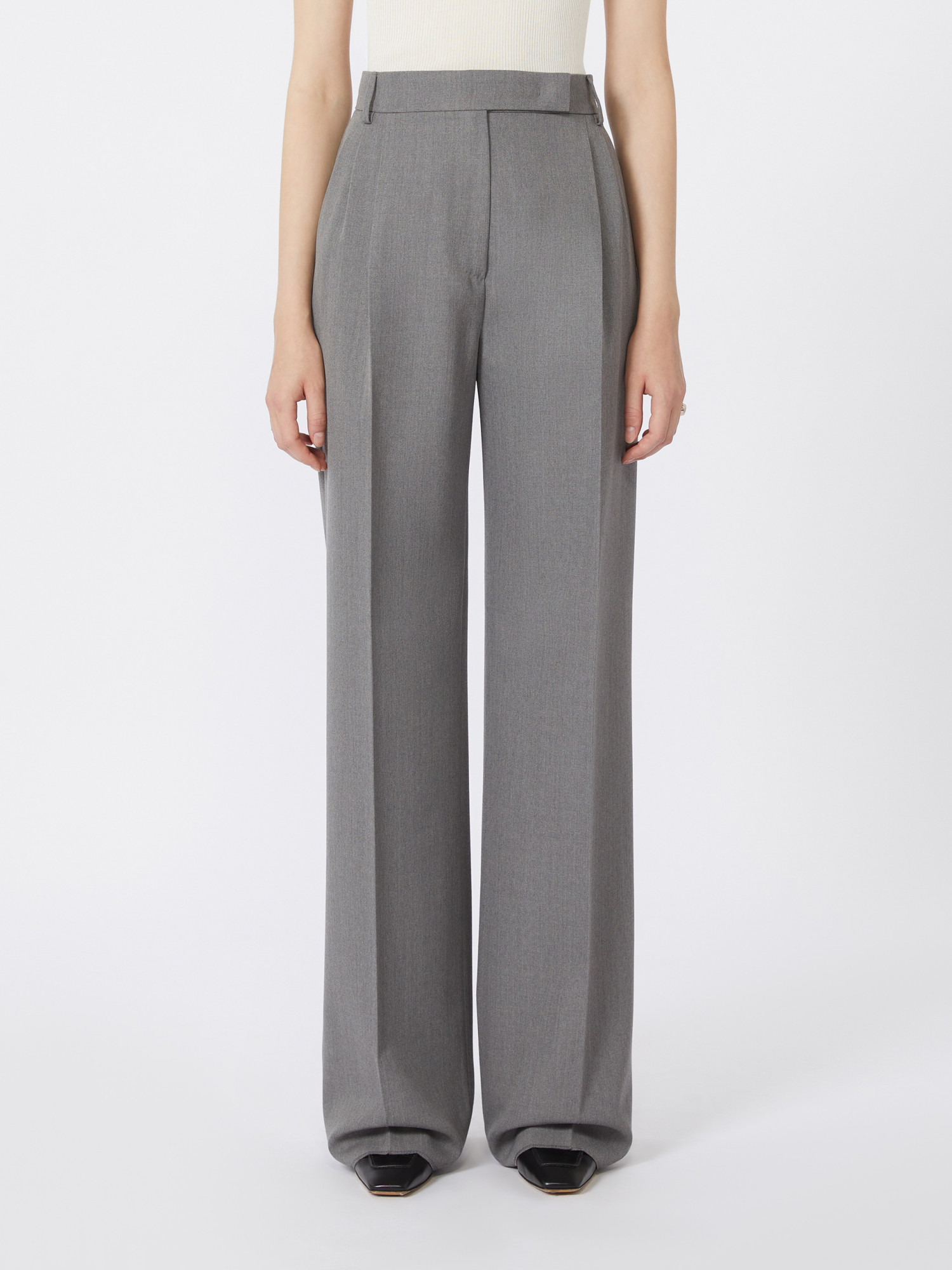 Max Mara Wool Wide-leg Trousers In Gray
