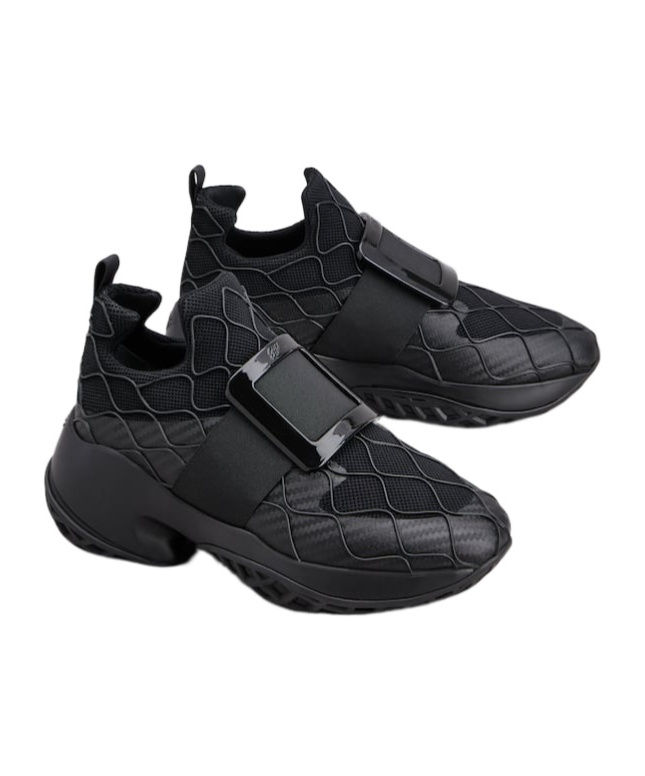 Roger Vivier Viv' Run Technical Lacquered Buckle Sneakers In Technical Fabric In Black