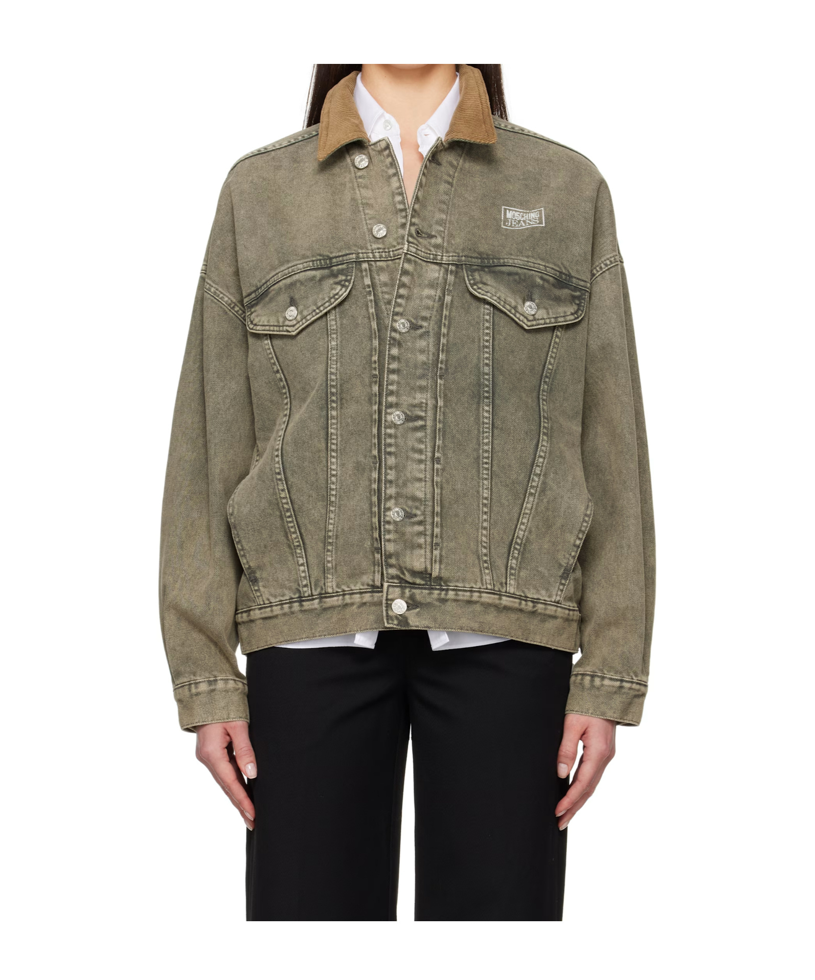Moschino Logo-print Denim Jacket In Green