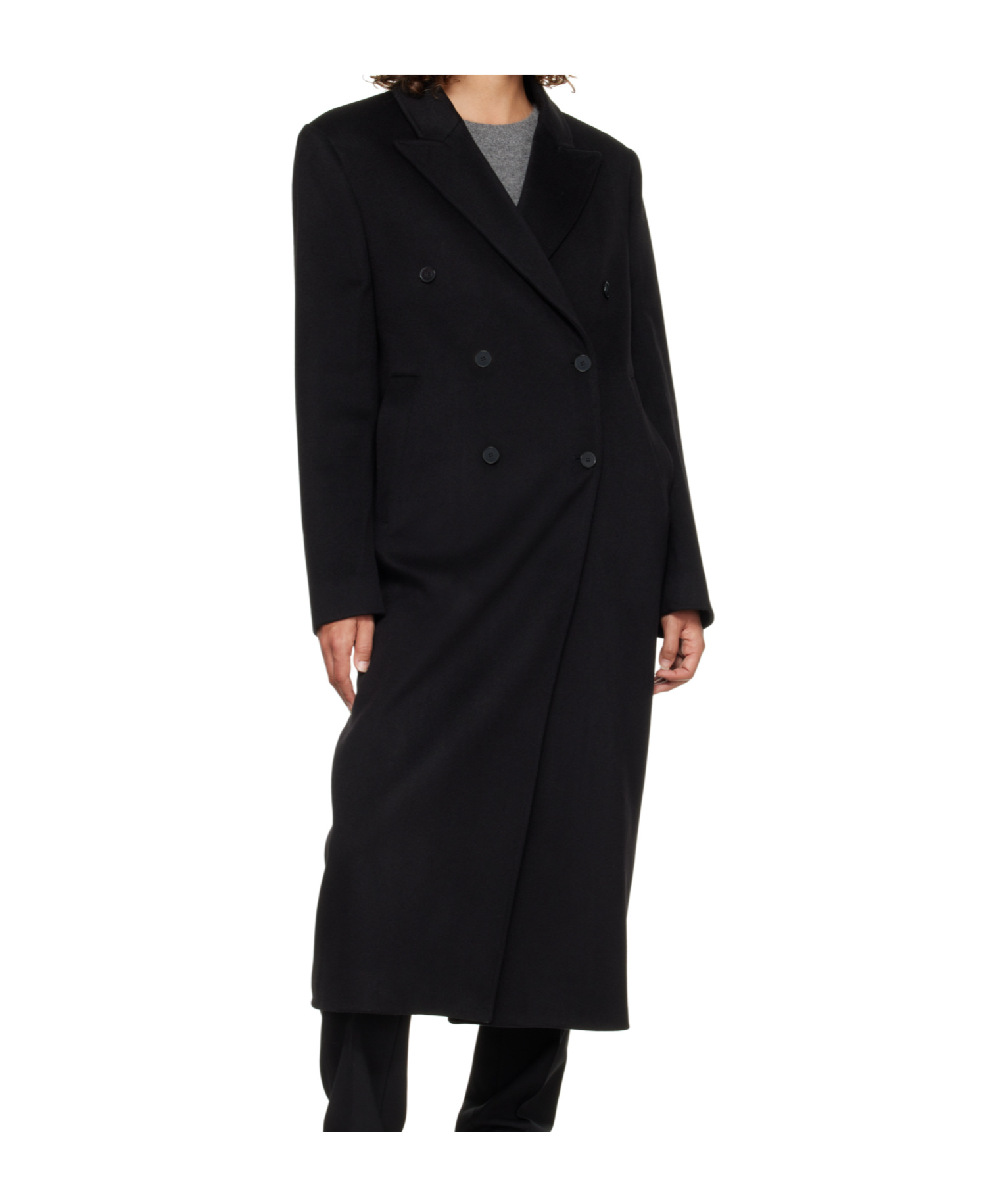 Loulou De Saison Black Rosco Double Breasted Long Coat In Black