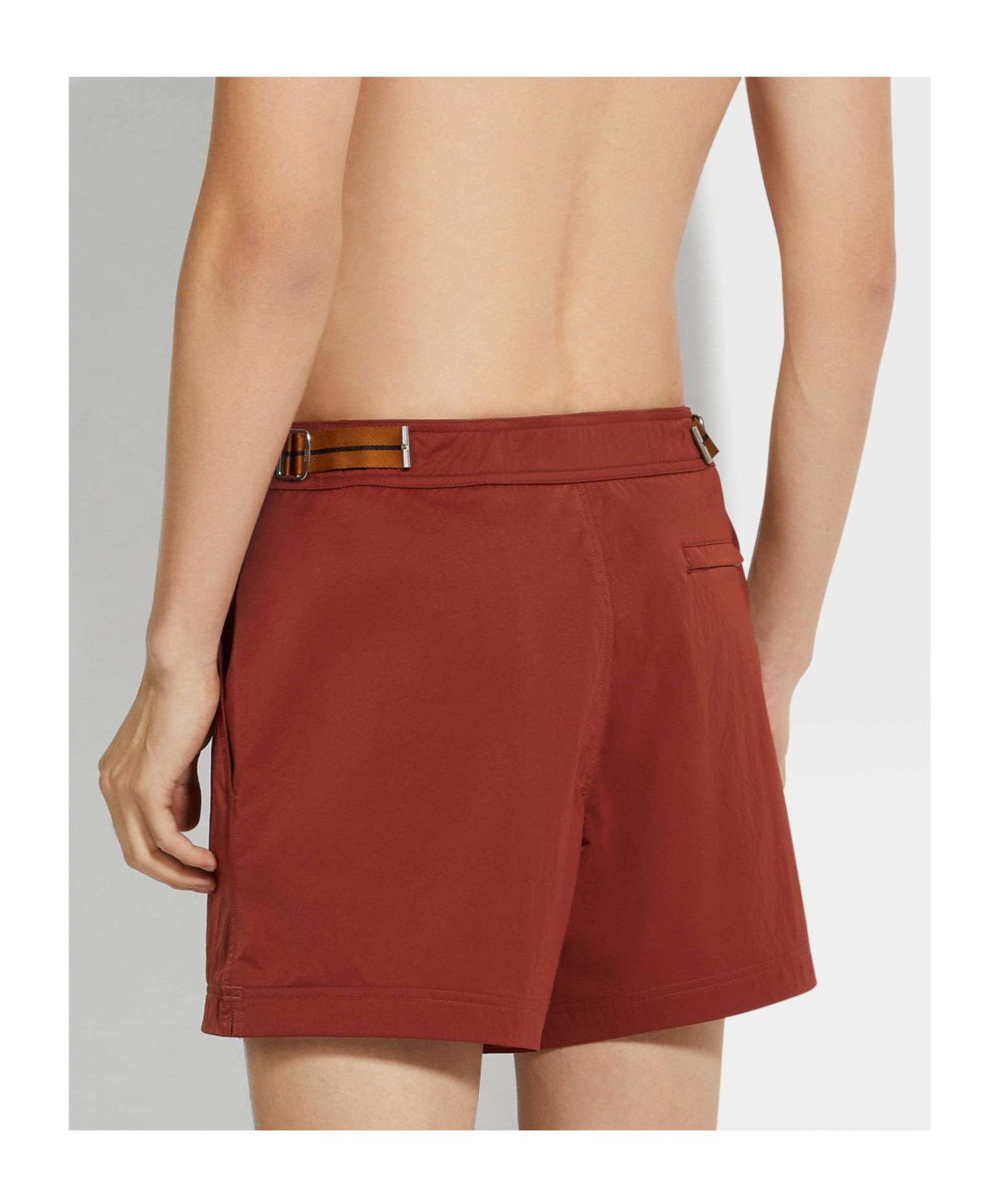 Zegna 232 Road Brand Mark Mid Length Swim Trunks In Red