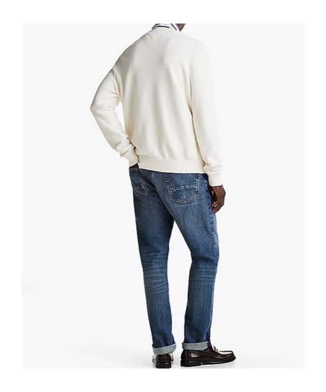 Tommy Hilfiger Crew Neck Cotton Sweater With Ribbed Cuffs In White